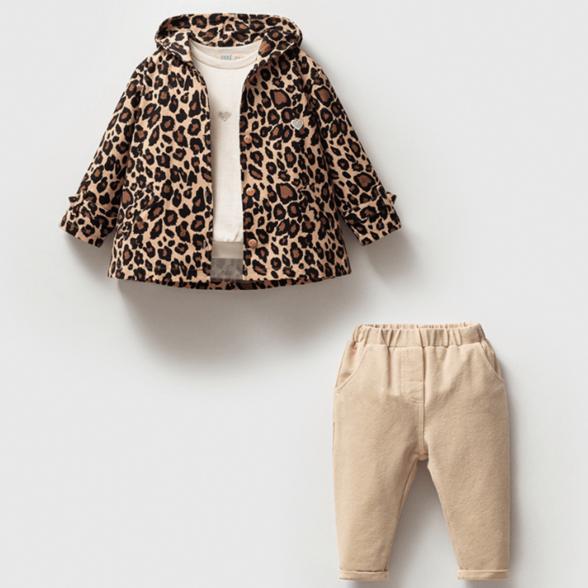 Kız Bebek Leopar Ceketli 3lü Takım