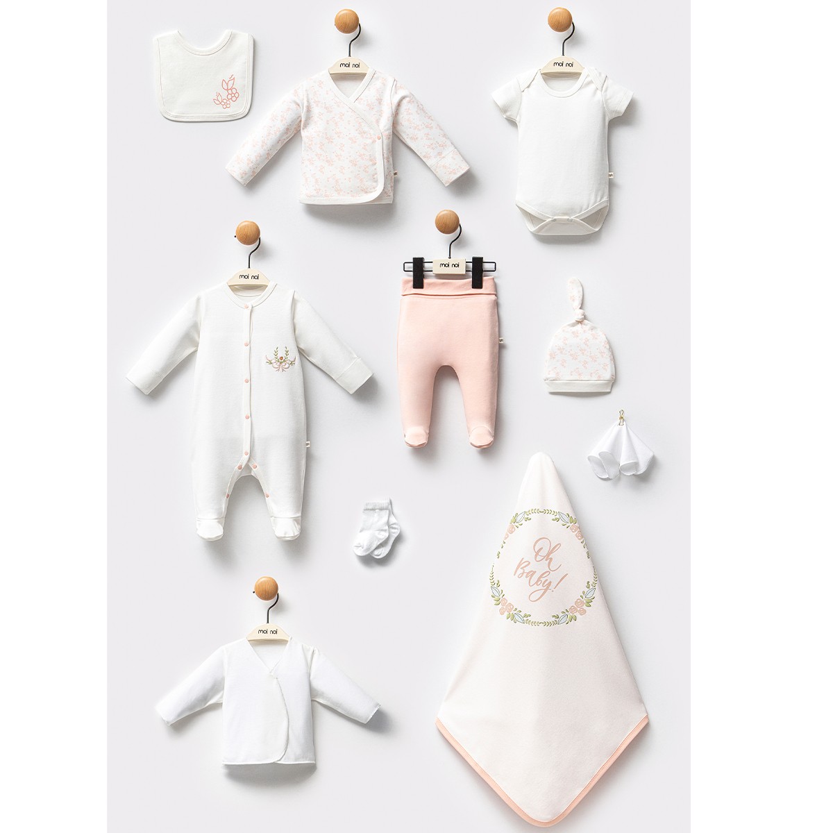Kız Bebek 0-3 Ay Somon Flowers 10lu Set