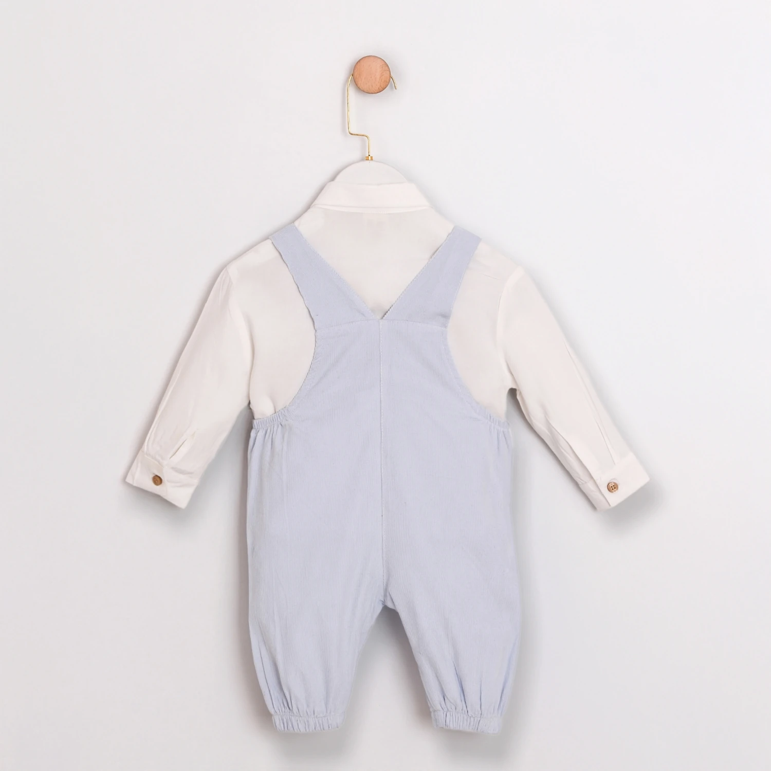 Erkek Bebek Chic Mavi Kadife Kumaş Papyonlu Salopetli Takım