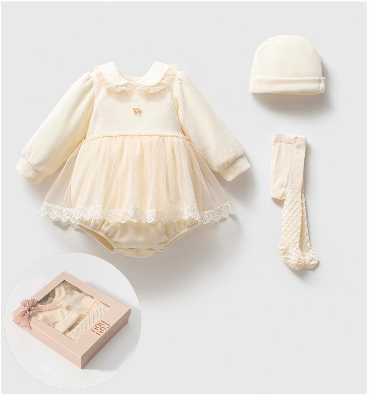 Kız Bebek Premium Özel Kutulu Dantelli 3lü Hediyelik Romper Set 