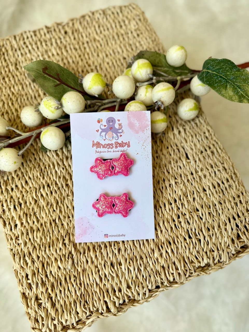 Kız Bebek 2li Pembe Minik Yıldız Saçsız Bebek Tokası