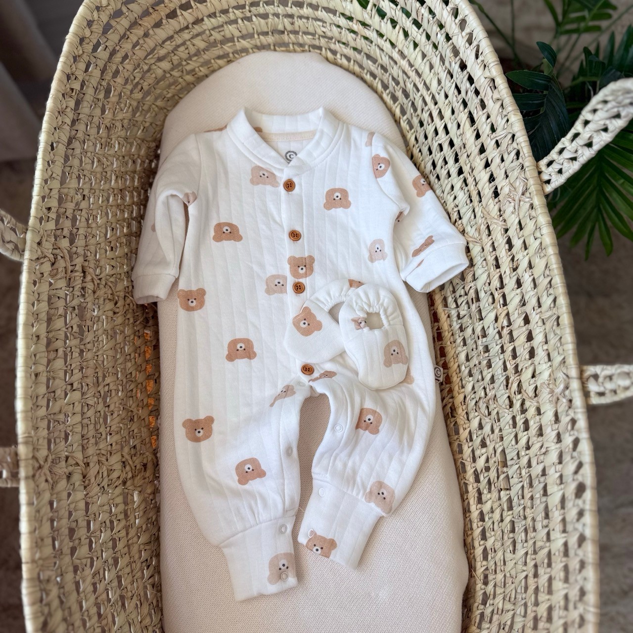 Unisex Ayıcık Desenli Kapitone Patikli Tulum