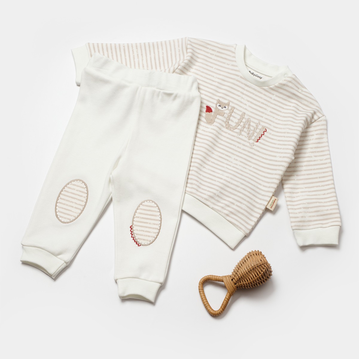 Unisex Ekru Organic Pamuk Basic 2li takım