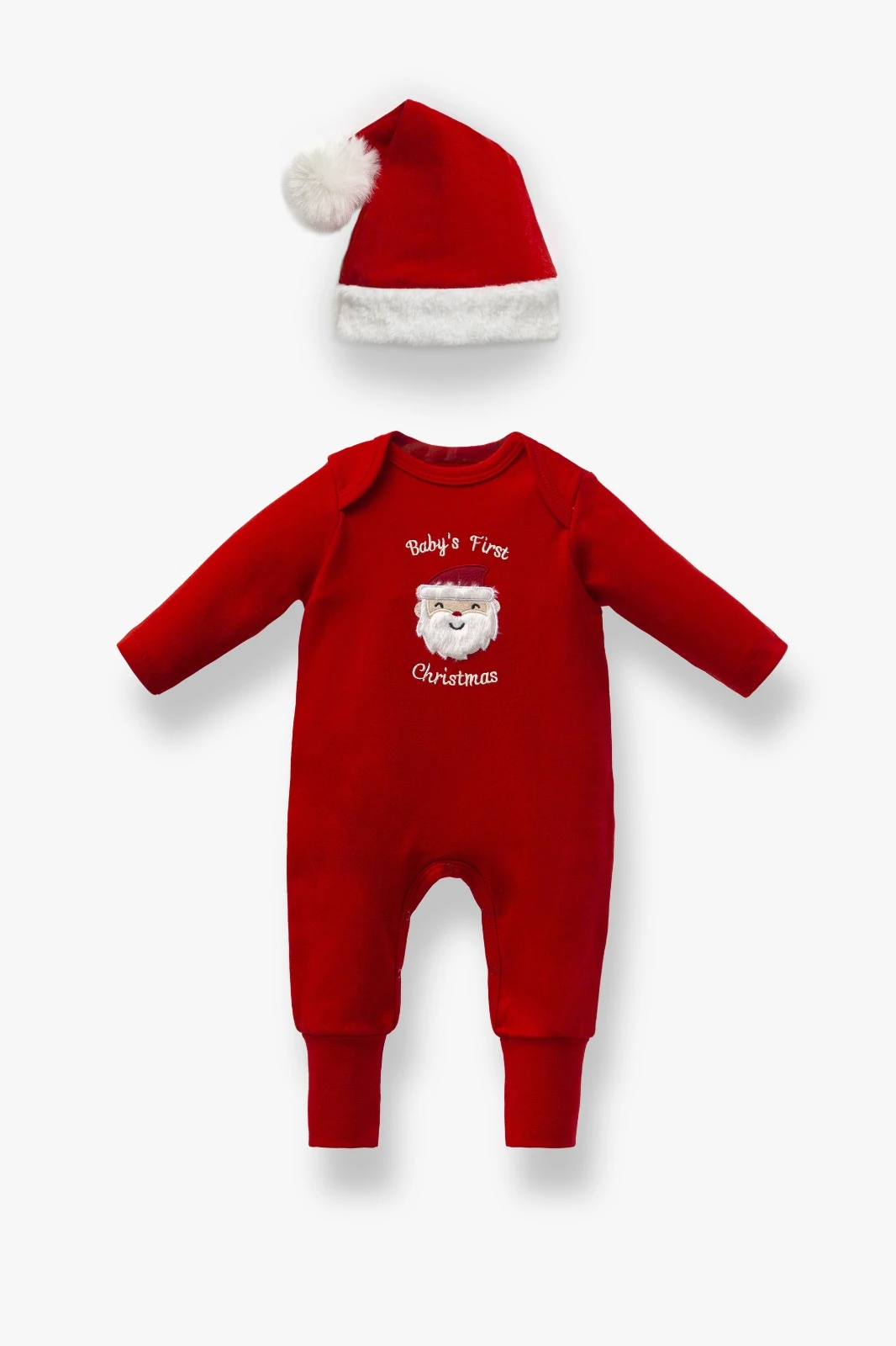 Unisex Baby First Christmas 3lü Yeni Yıl Tulum Şapka Seti 