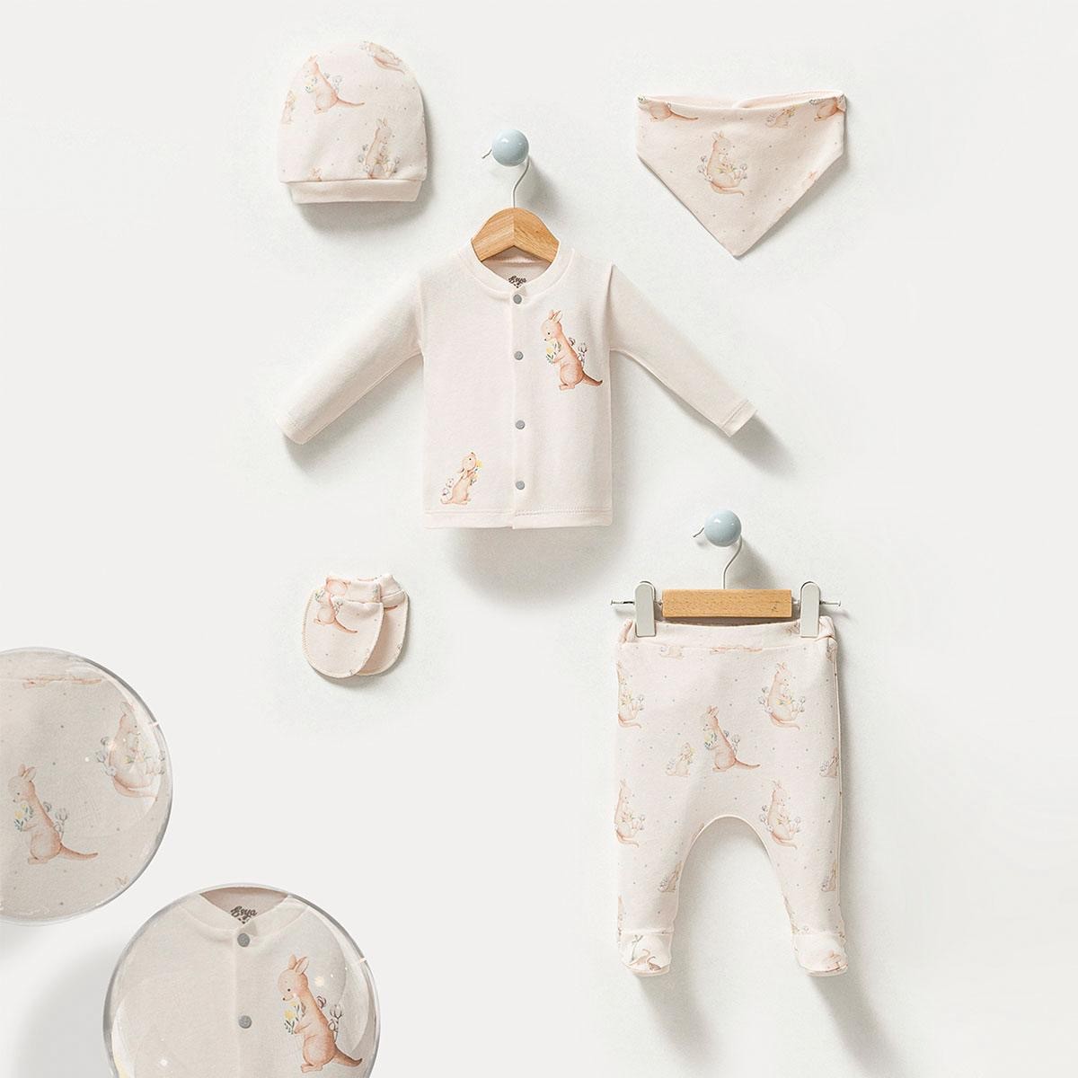 Unisex Kanguru Desenli 0-3 Ay 5li Set