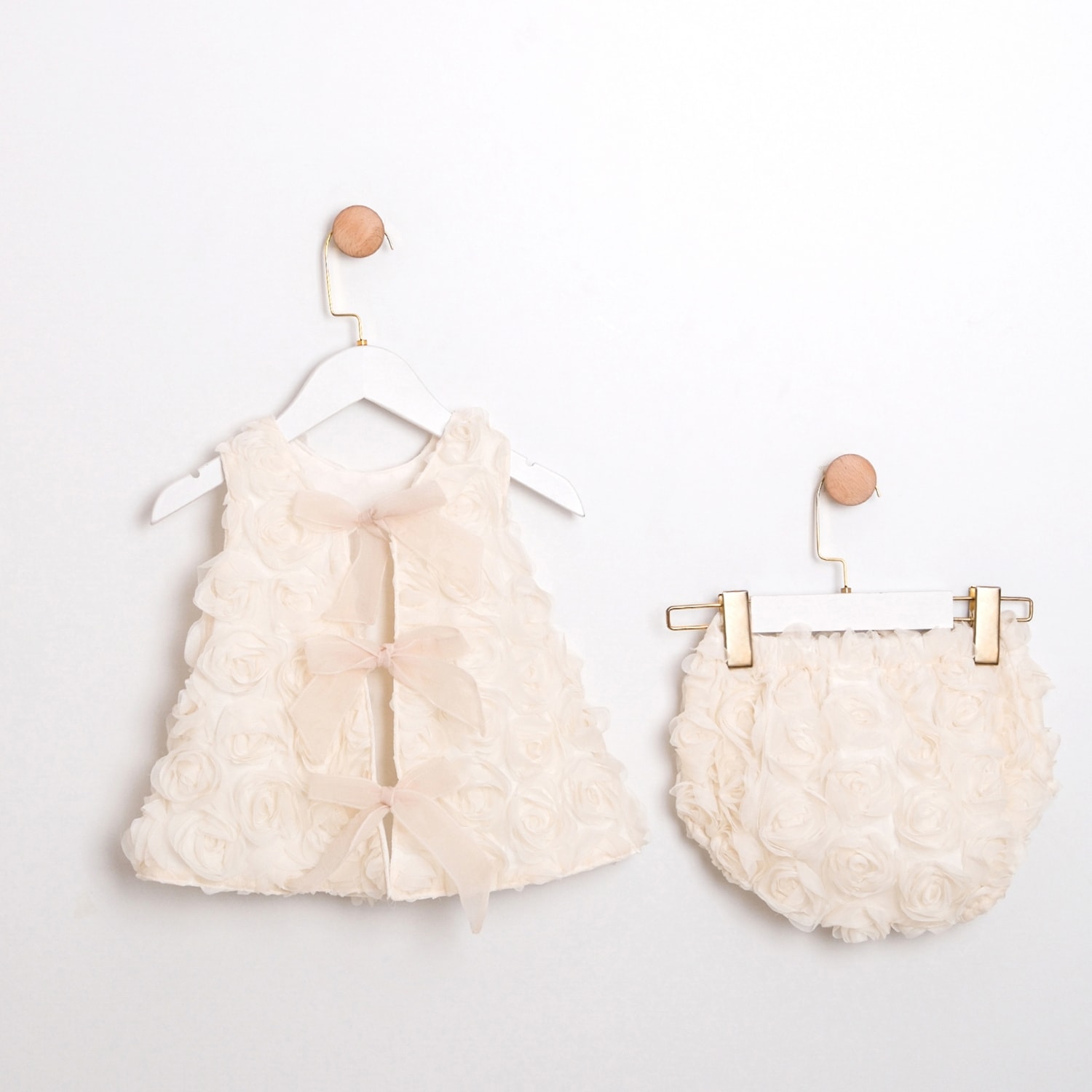 Kız Bebek Ekru Rosa Gül Tasarımlı 2li Takım 