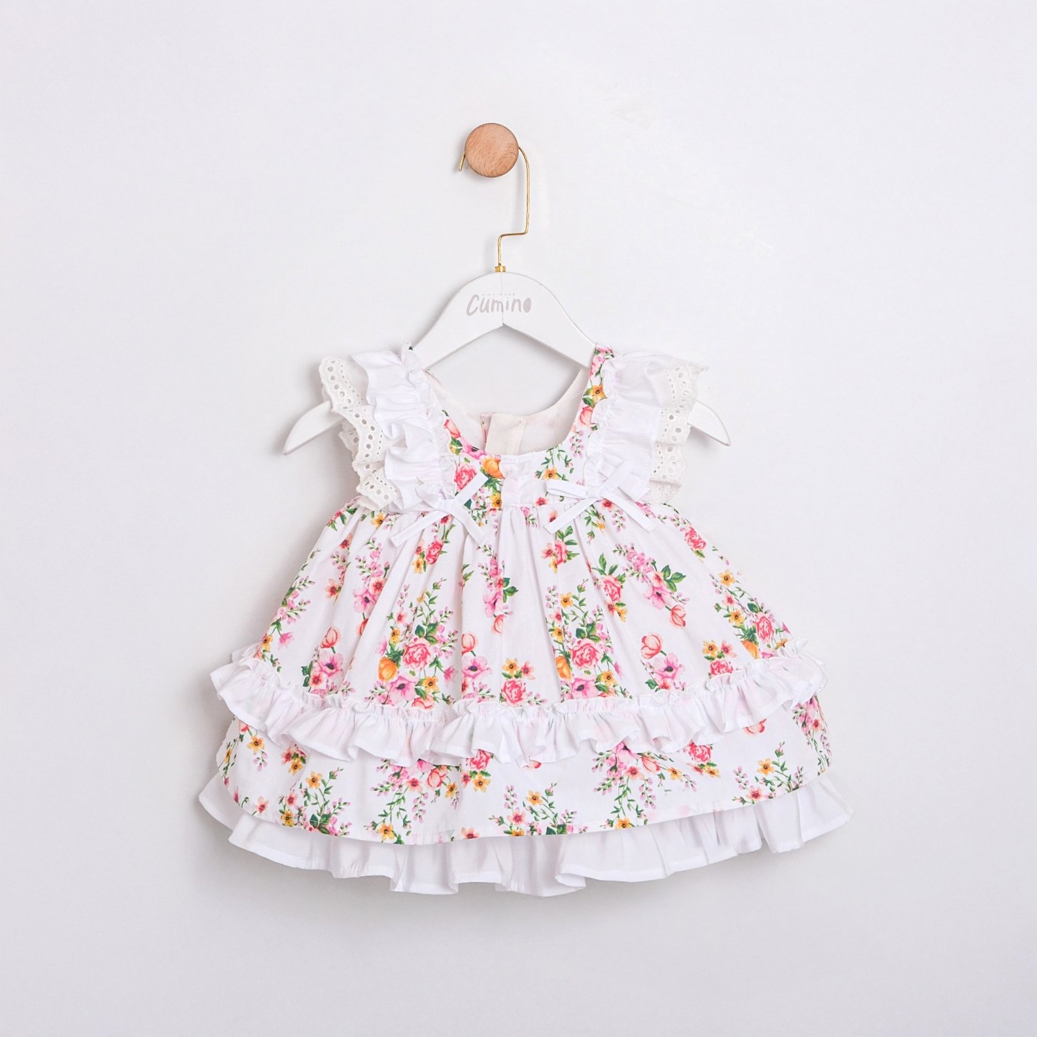 Kız Bebek Beyaz Paula Çiçekli Vintage Elbise