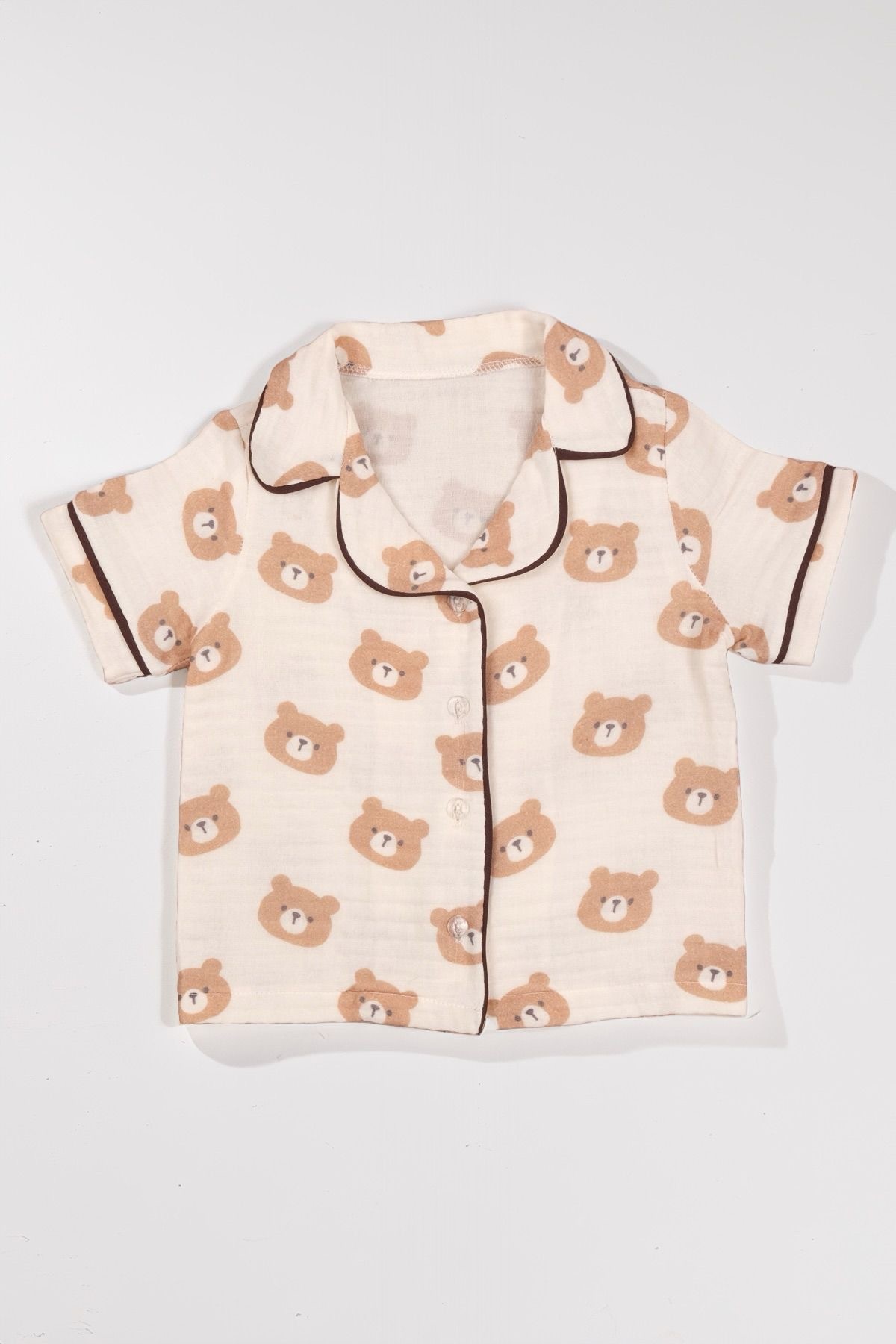 Kız Bebek Kahve Organik Pamuk Ayıcık Desenli Şortlu Pijama Takımı