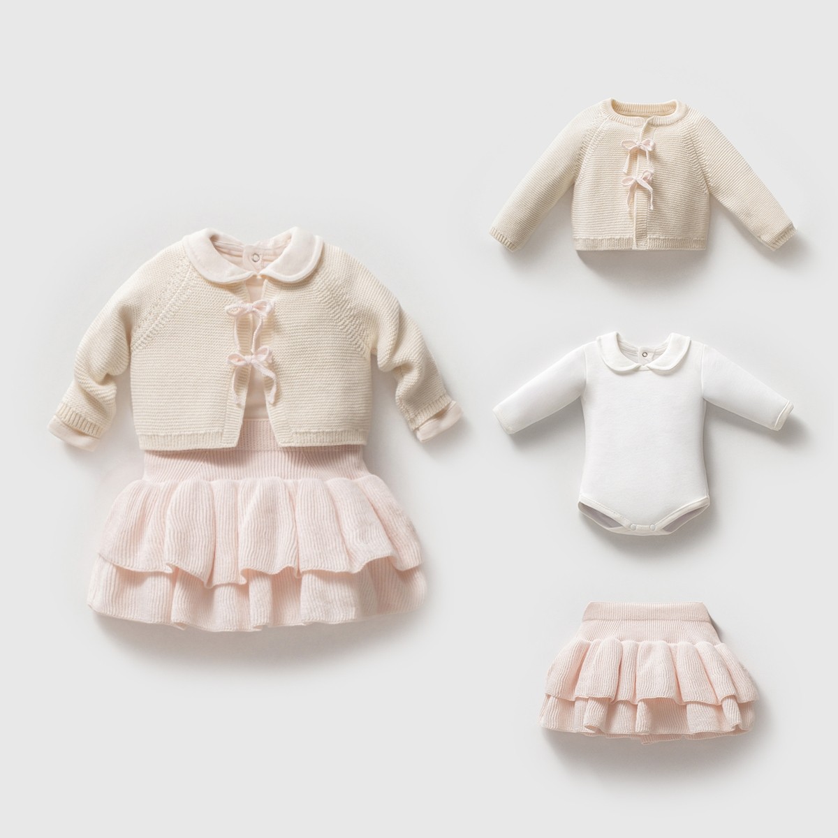 Kız Bebek Premium Pembe Linksli Kurdeleli Tasarım 3lü Takım