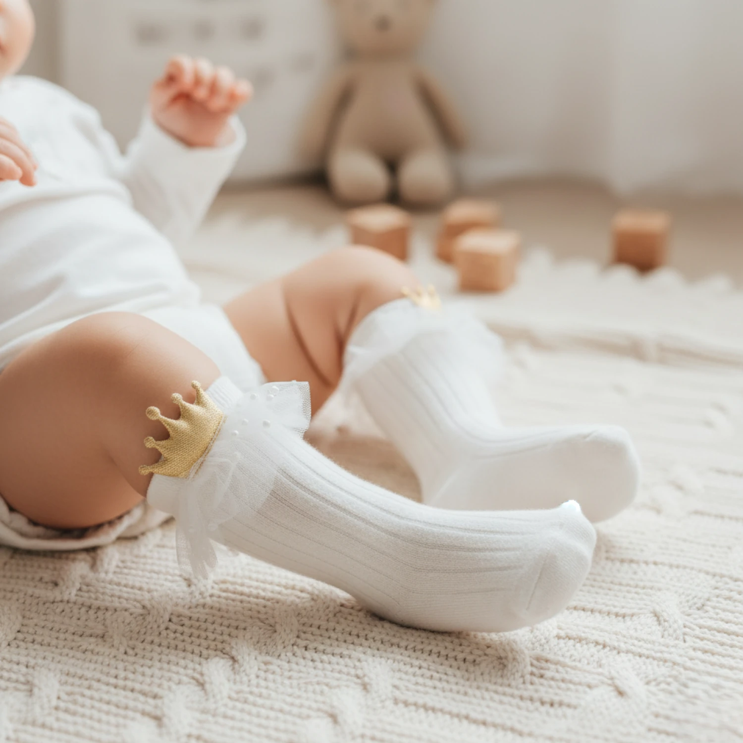 Kız Bebek Tüllü Taçlı Çorap ( STD. Beden )