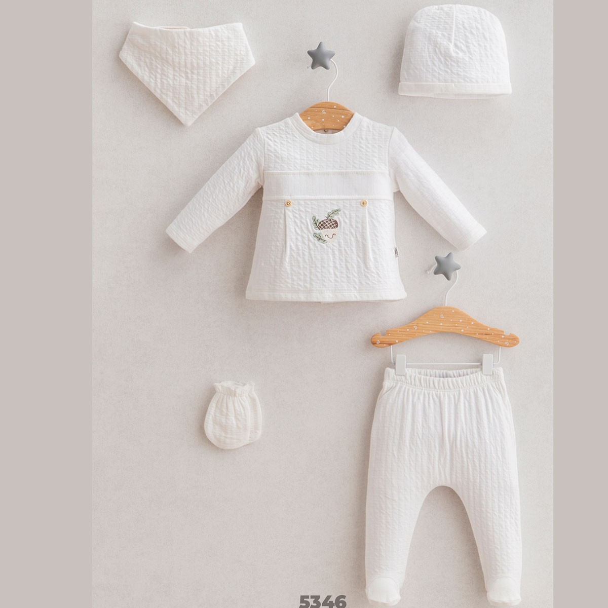 Erkek Bebek Premium In The Woods Ekru 5li Set