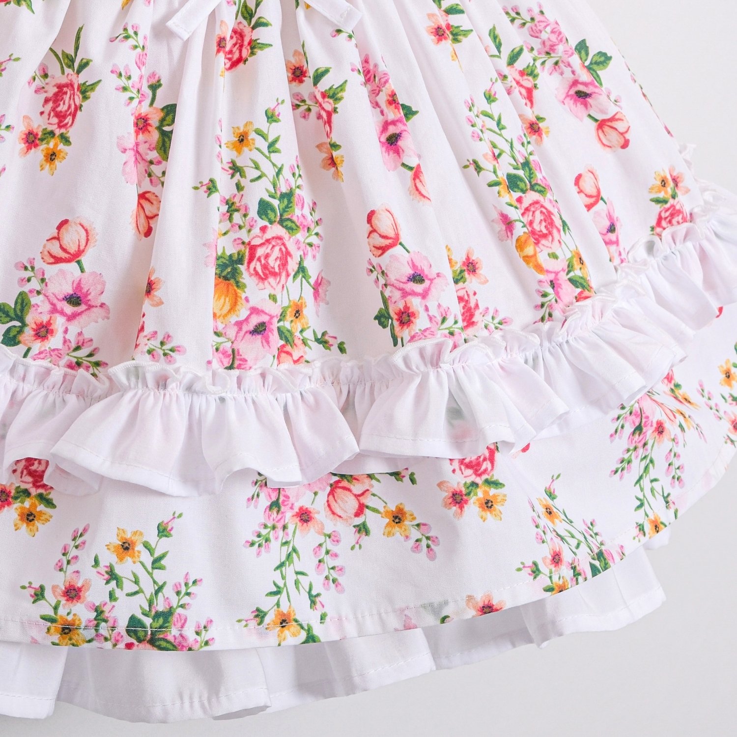 Kız Bebek Beyaz Paula Çiçekli Vintage Elbise