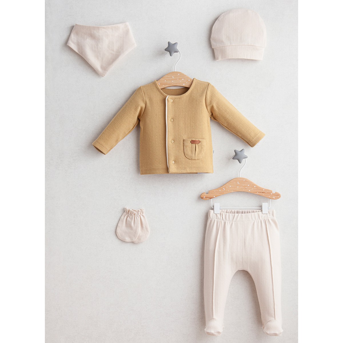 Erkek Bebek Premium Hardal Little Bear Yenidoğan 5li Set