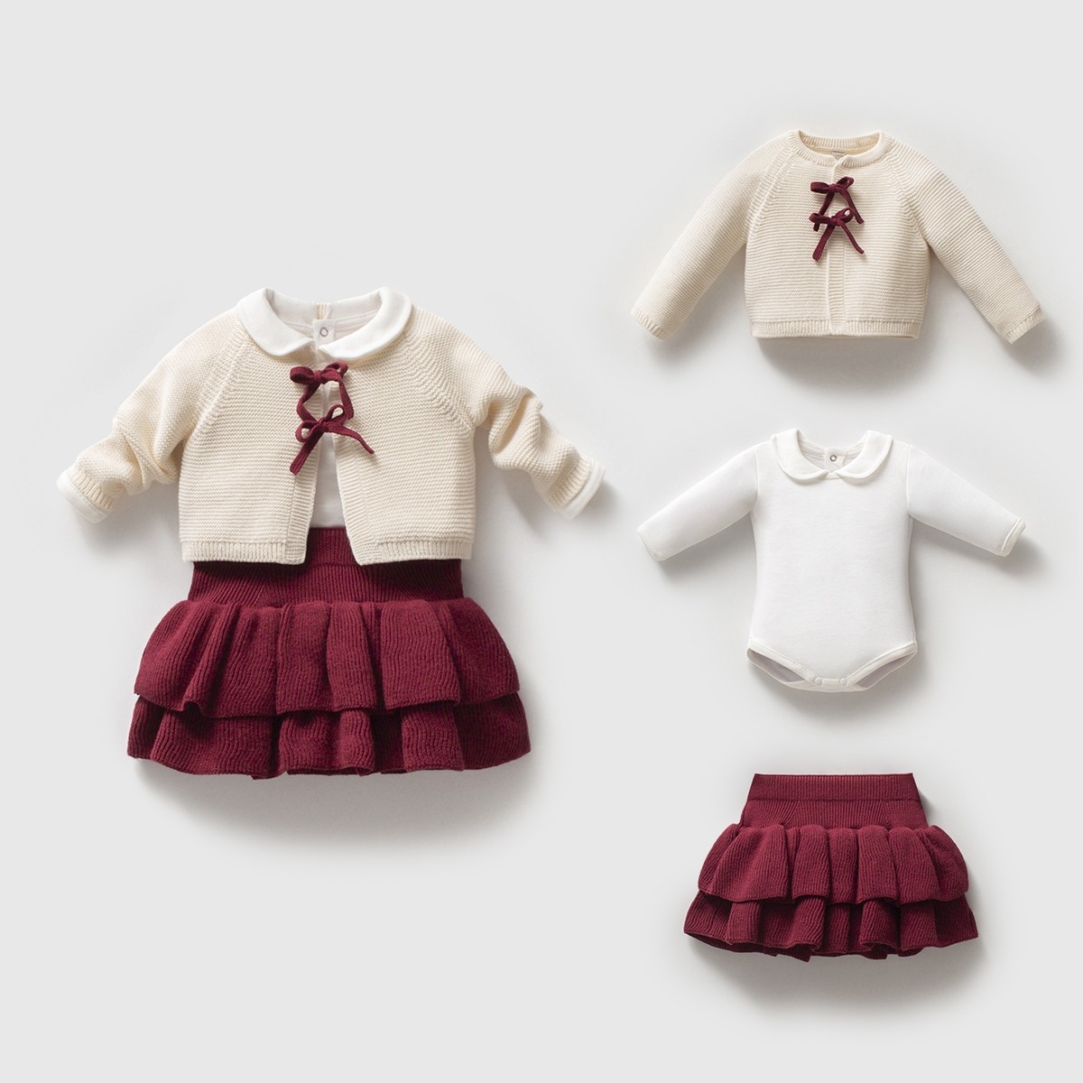 Kız Bebek Premium Bordo Linksli Kurdeleli Tasarım 3lü Takım