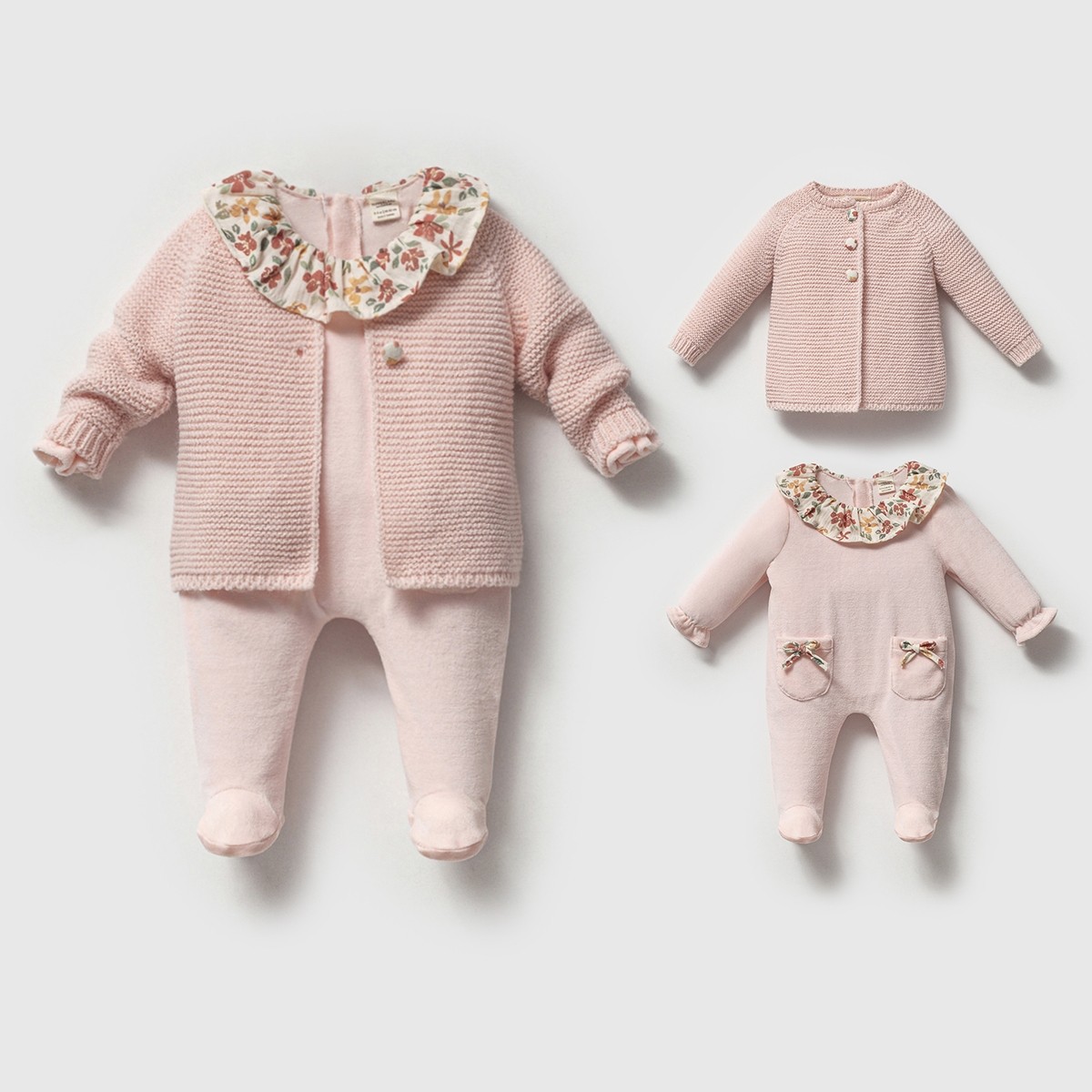 Kız Bebek Premium Organik Pamuk Pembe Bahar Temalı Hırkalı Kadife Tulum