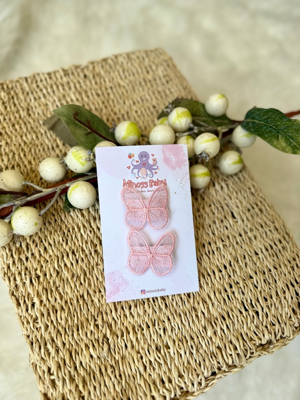 Kız Bebek 2li Pembe Kelebek Saçsız Bebek Tokası 