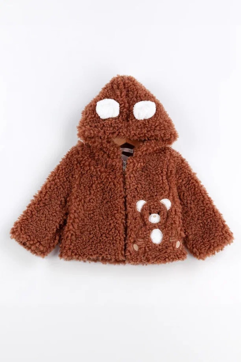 Unisex Kahve Ayıcıklı Peluş Ceket 