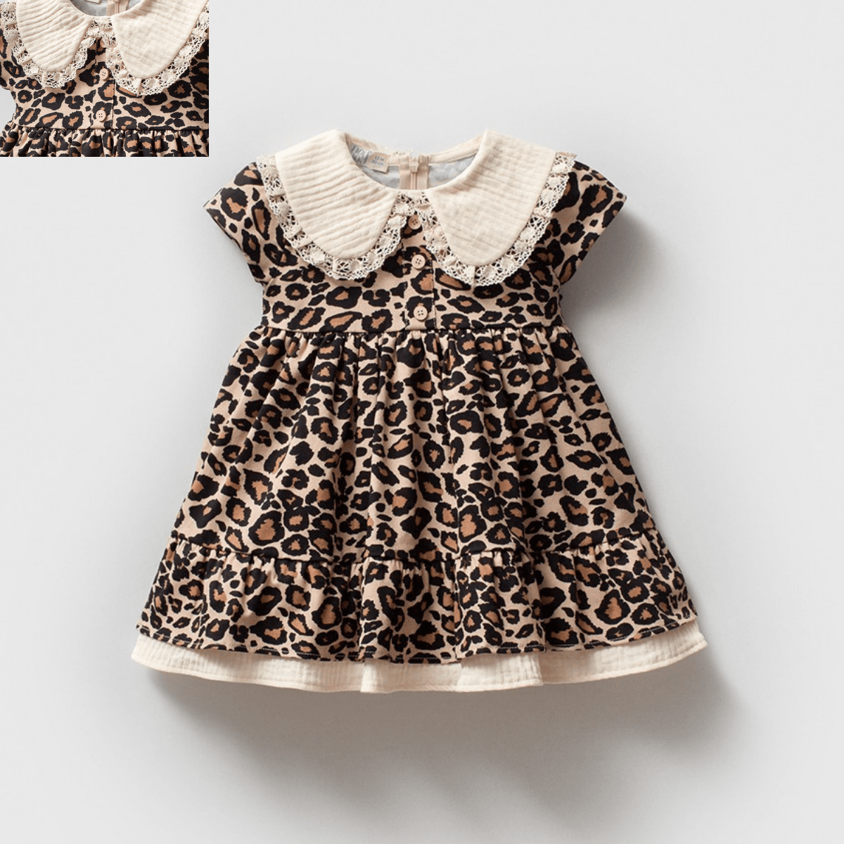 Kız Bebek Leopar Desenli Müslin Elbise 