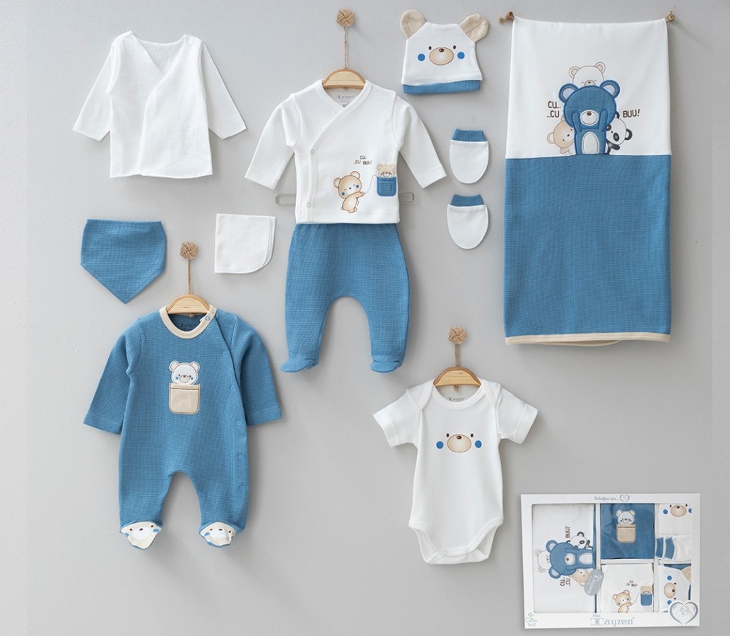 Erkek Bebek 0-3 Ay Waffle Ayıcık 10lu Set