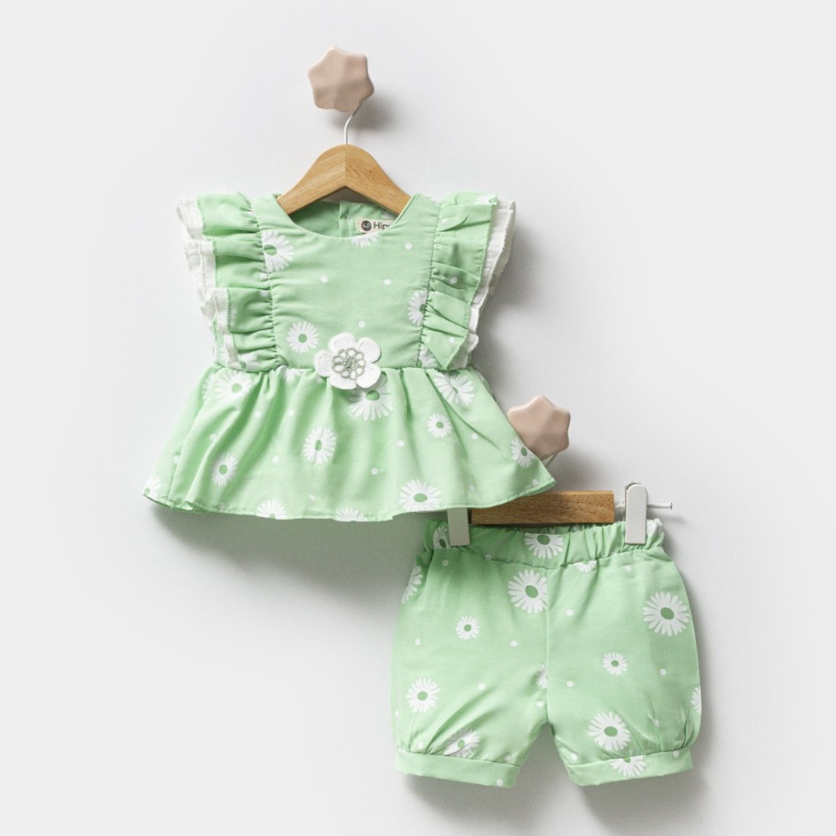 Kız Bebek Mint Papatya Desenli 2li Takım
