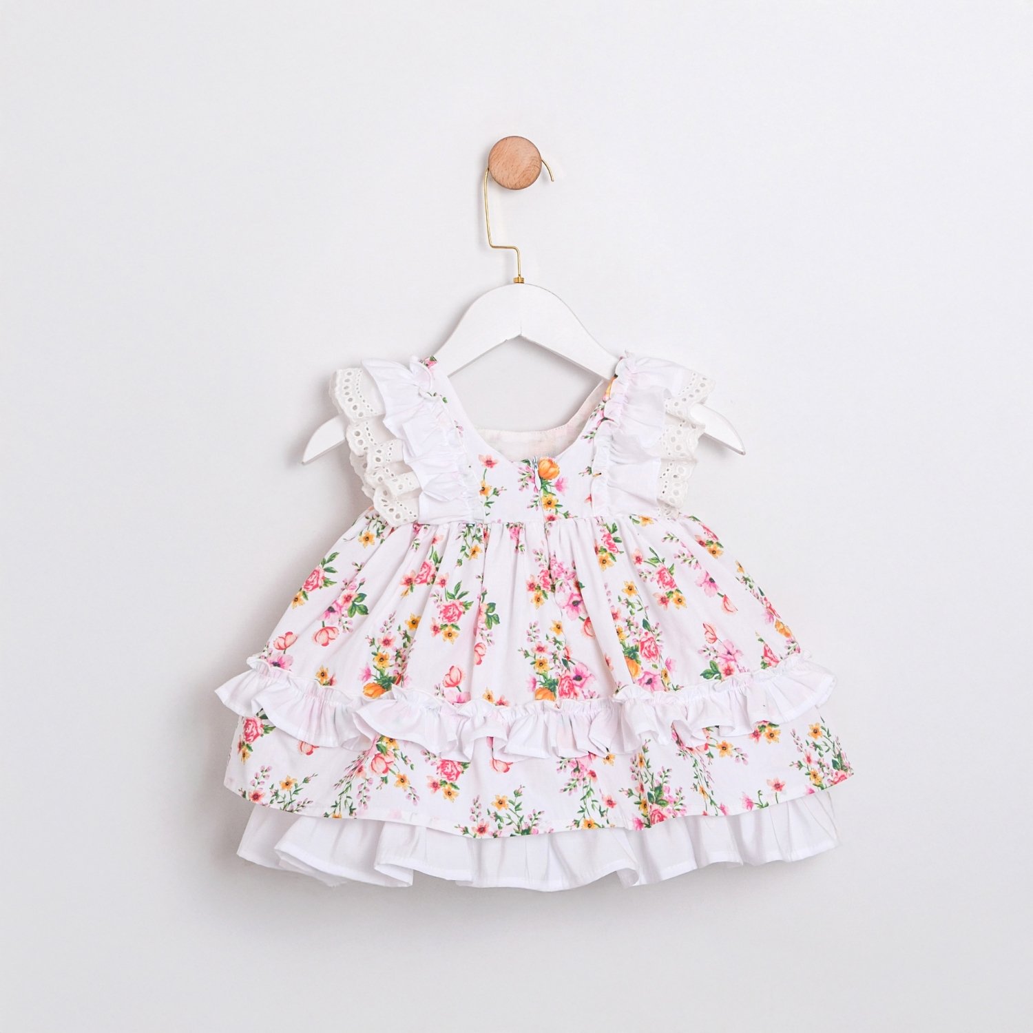 Kız Bebek Beyaz Paula Çiçekli Vintage Elbise