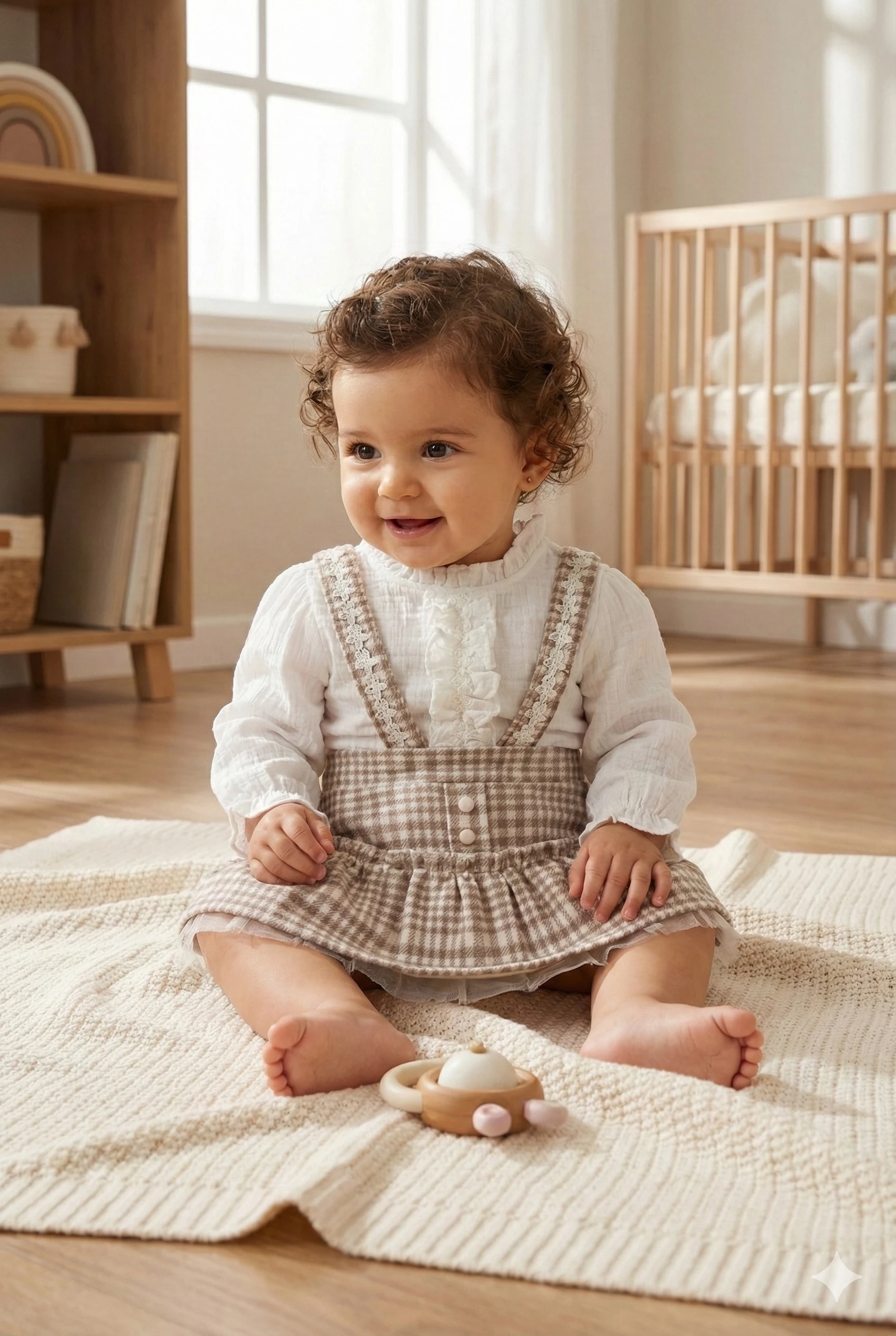 Kız Bebek Kahve Volanlı Bluz Jile Elbise Takım