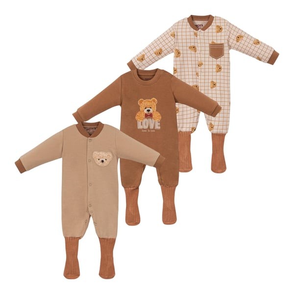 Erkek Bebek Kahve Bear Patikli 3lü Tulum Seti 