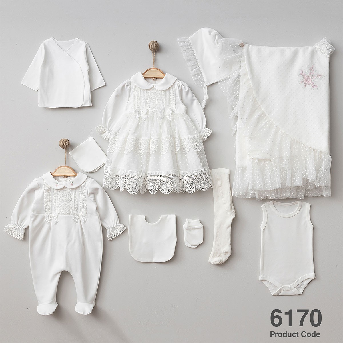 Kız Bebek Premium Krem Şapkalı Mevlüt Elbiseli Dantel 10lu Set