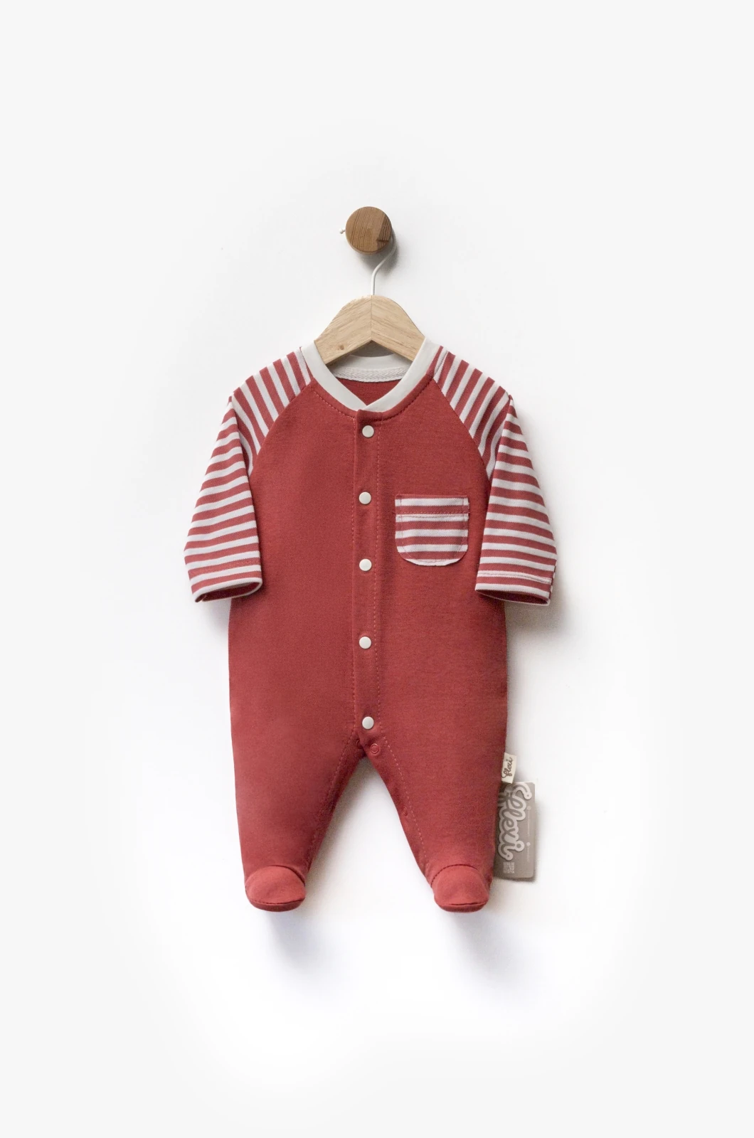 Erkek Bebek Kırmızı Çizgili %100 Pamuk Penye Tulum