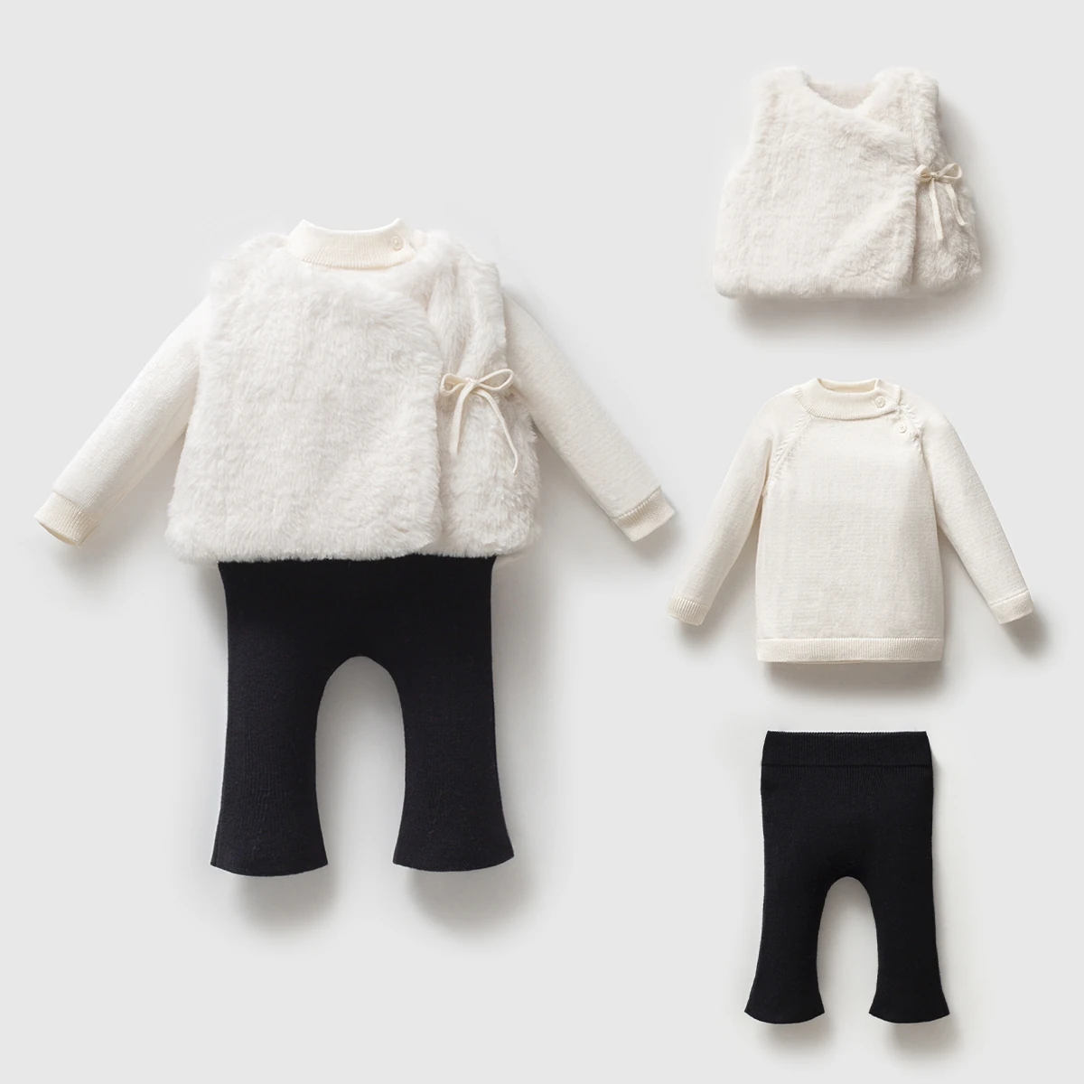 Kız Bebek Premium Siyah Peluş Yelekli İspanyol Paça Triko Takım