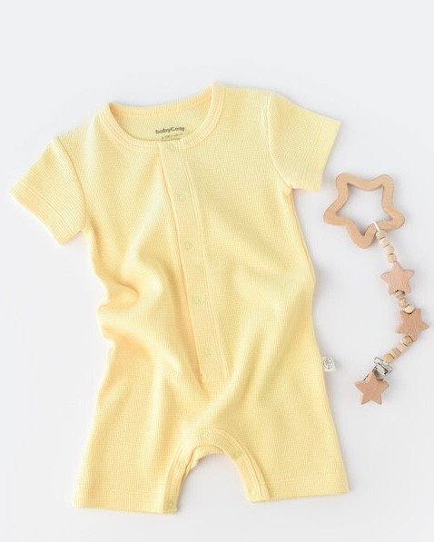 Unisex Sarı Organik Pamuk Waffle Tulum