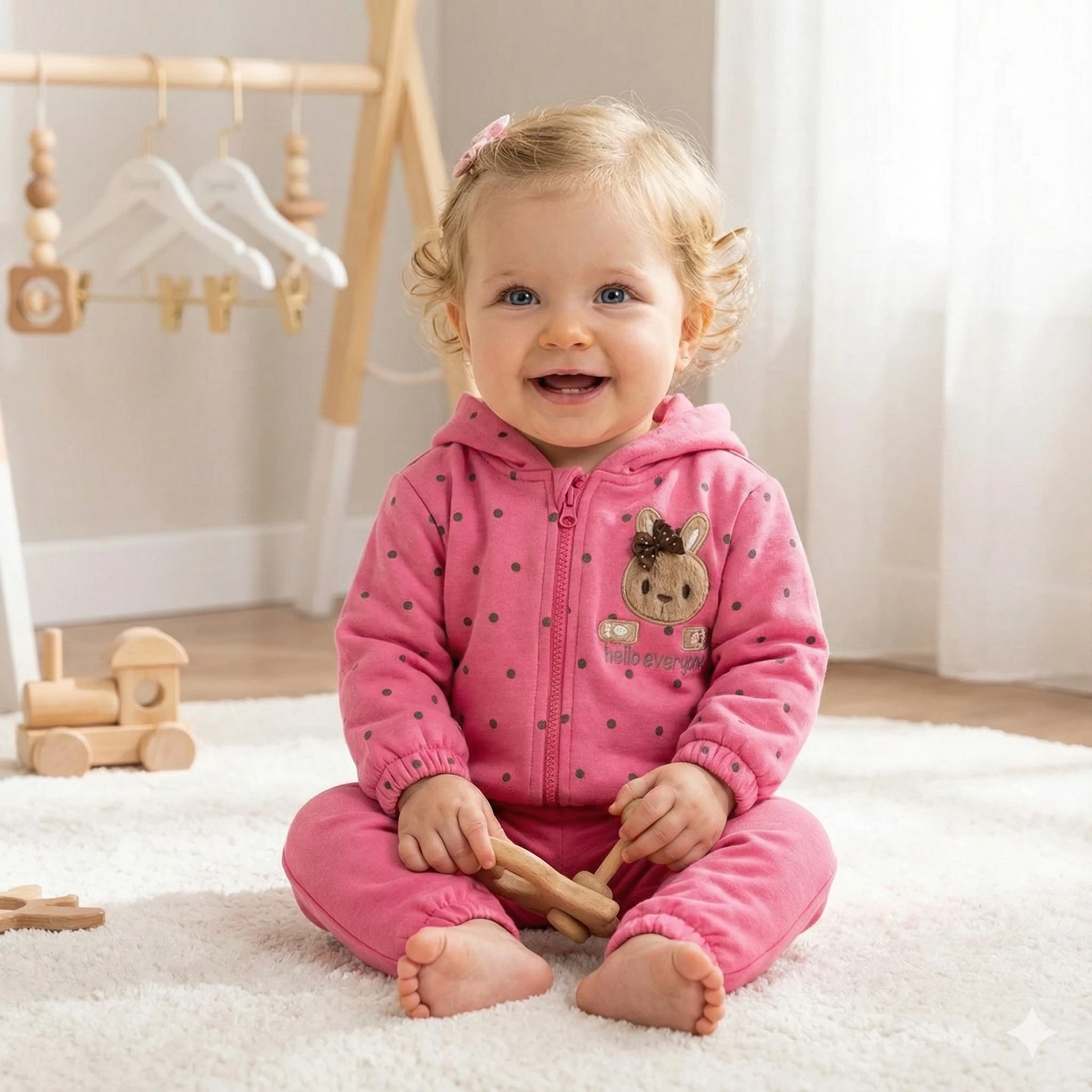 Kız Bebek Agape Fuşya Kapüşonlu 2li Takım