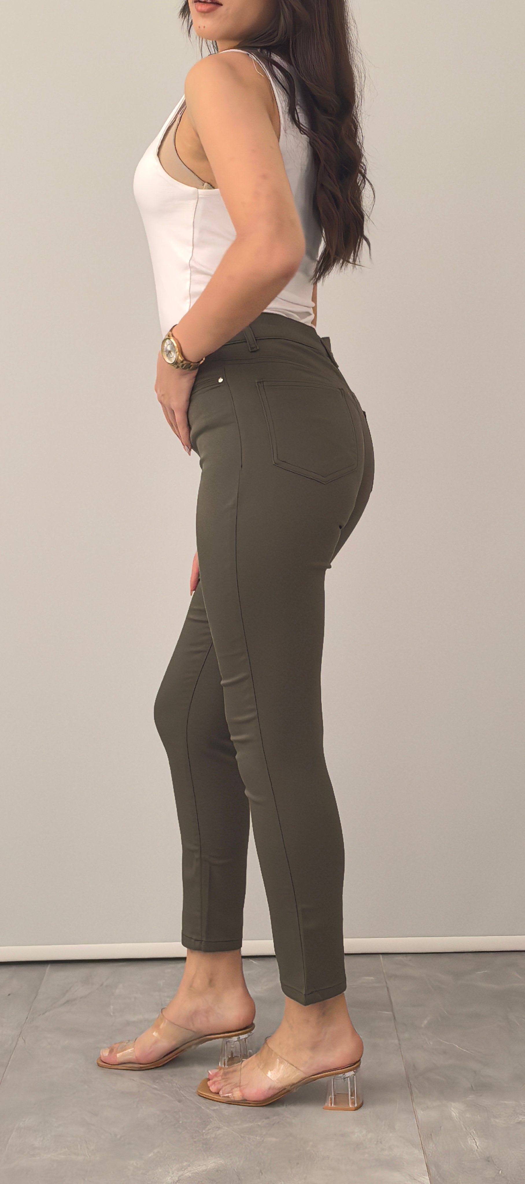 RED APPLE HAKİ KETEN LİKRALI PANTOLON