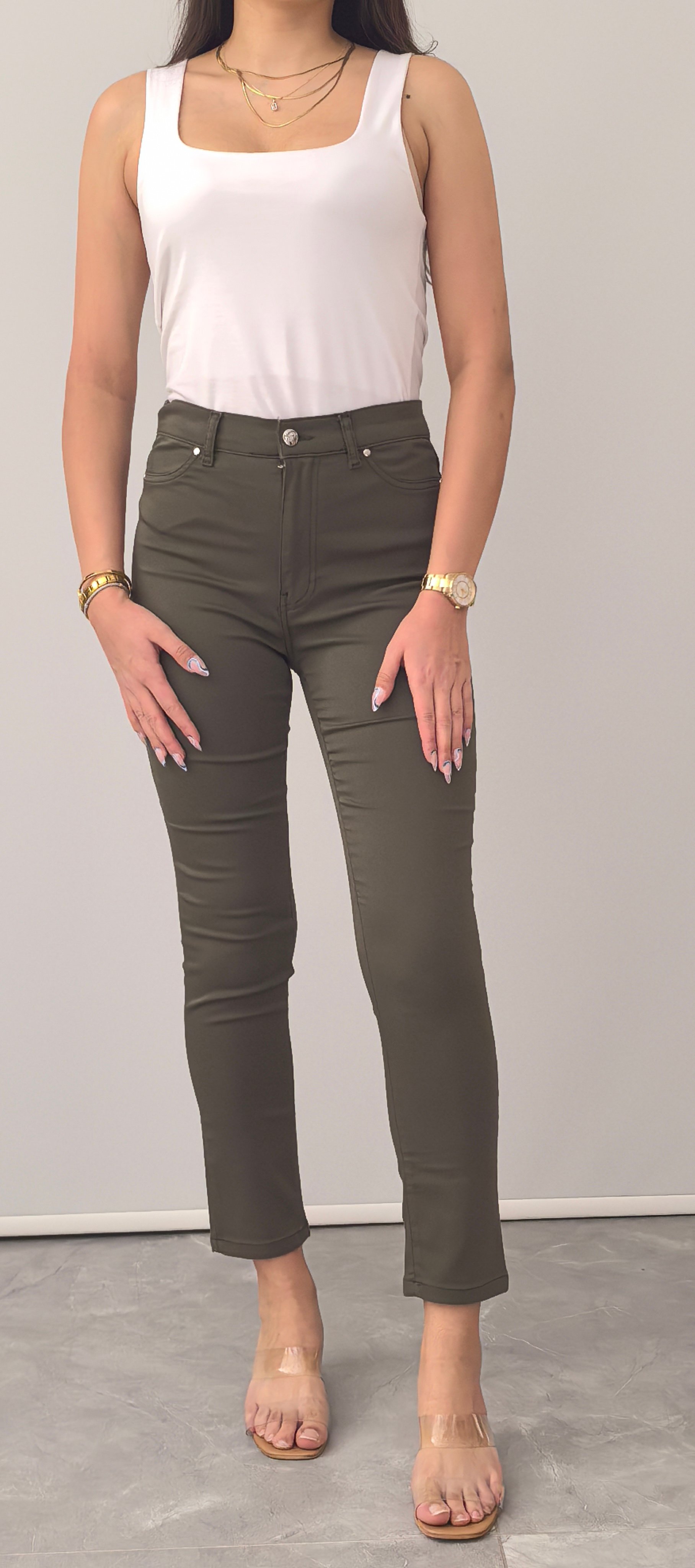 RED APPLE HAKİ KETEN LİKRALI PANTOLON