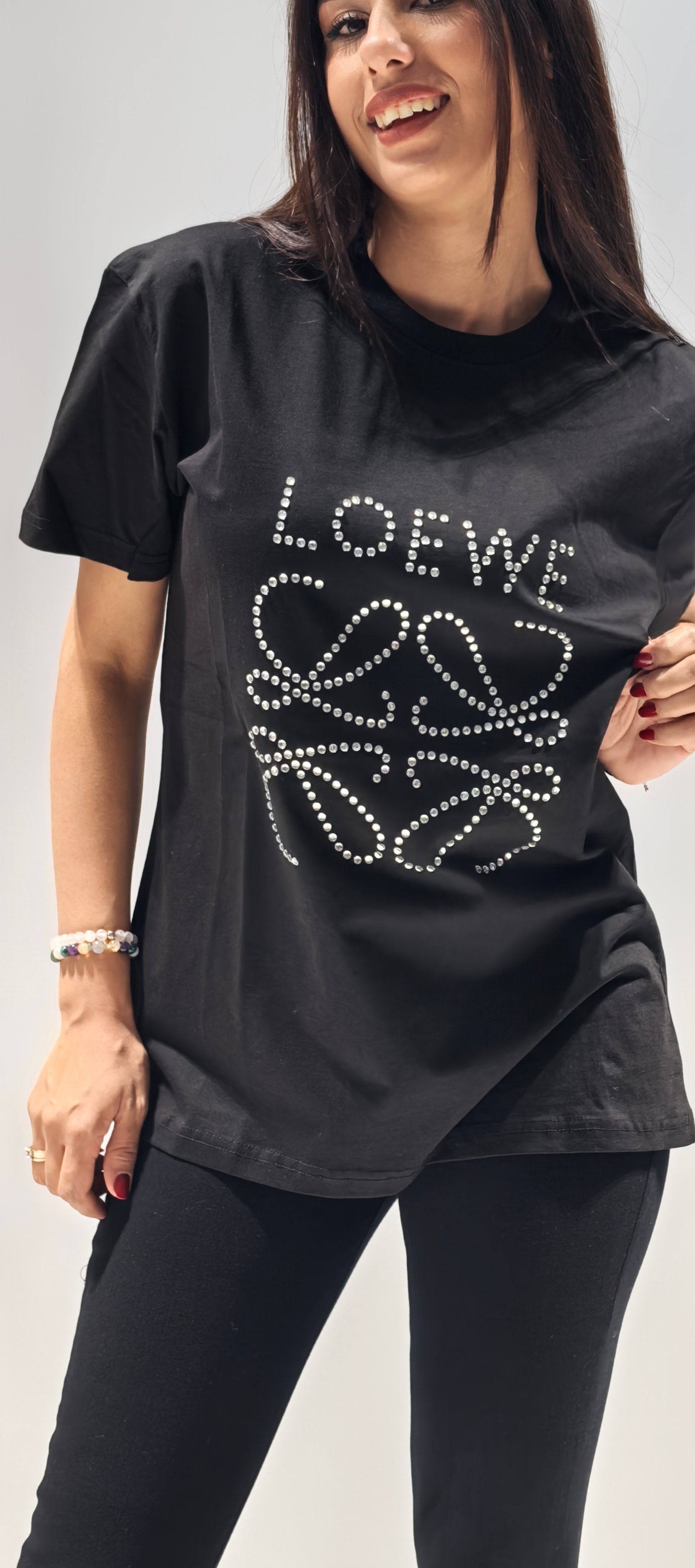 LOVE TAŞLI SİYAH PAMUKLU TŞÖRT