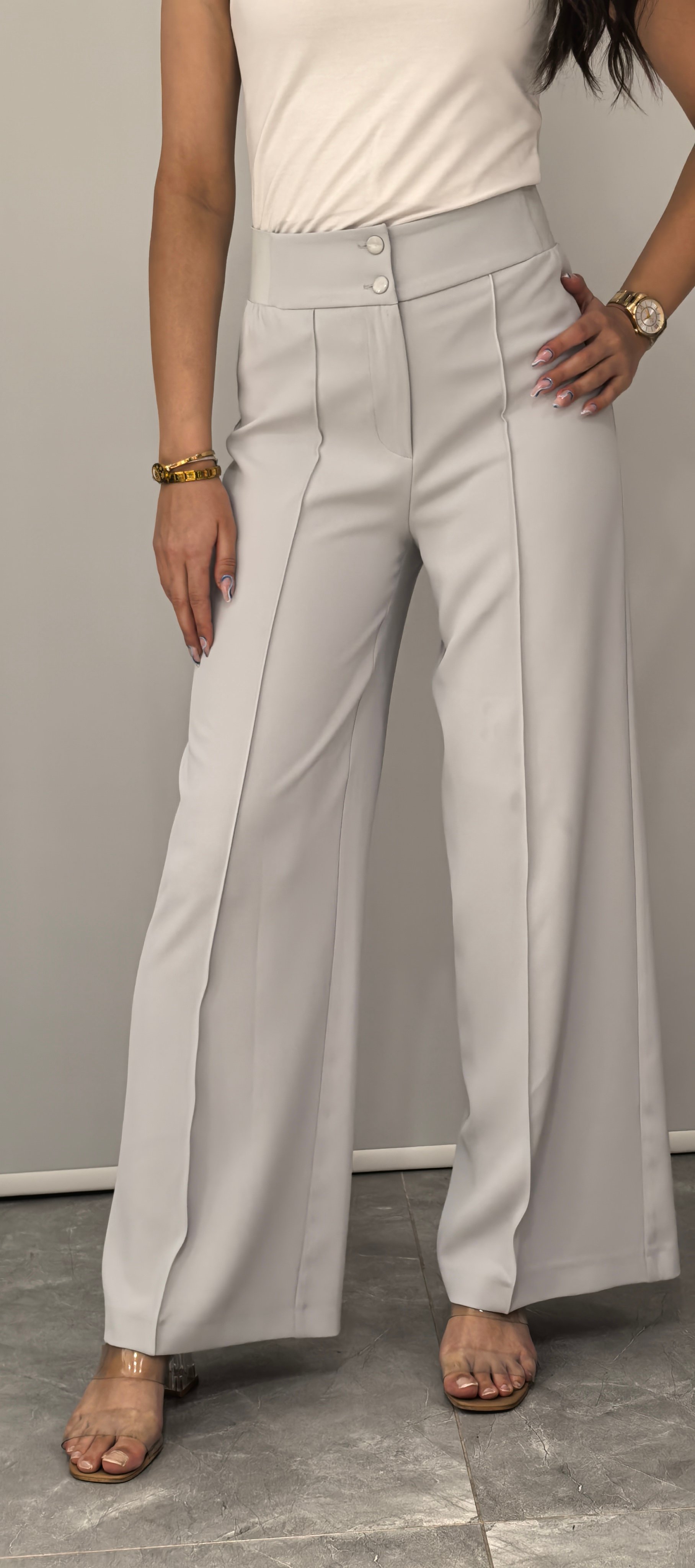 GRİ ÇİMALI DÖKÜMLÜ PANTOLON