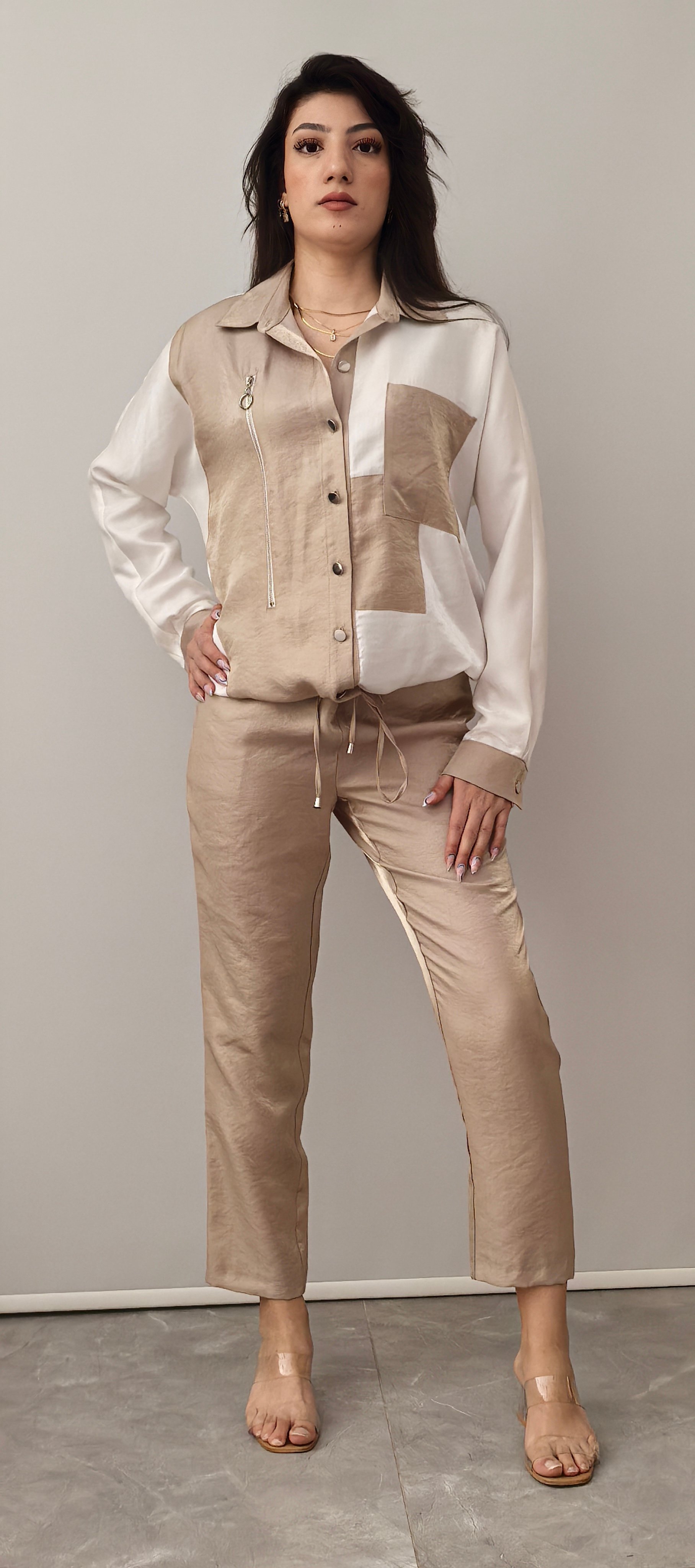 PARLAK BEJ SPOR PANTOLON