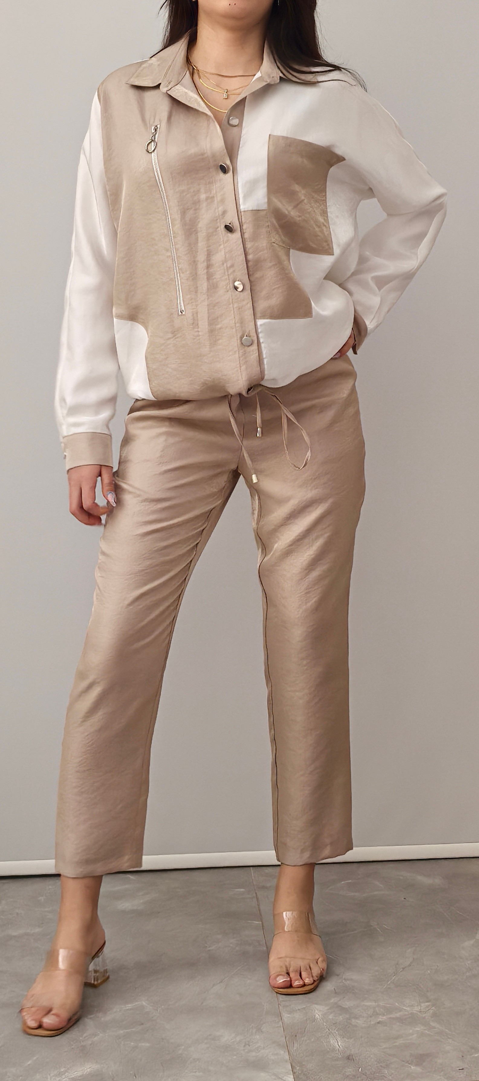 PARLAK BEJ SPOR PANTOLON