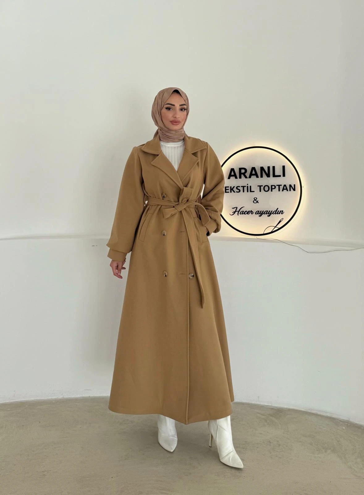 Tam Boy Tesettür Kaşe Kaban