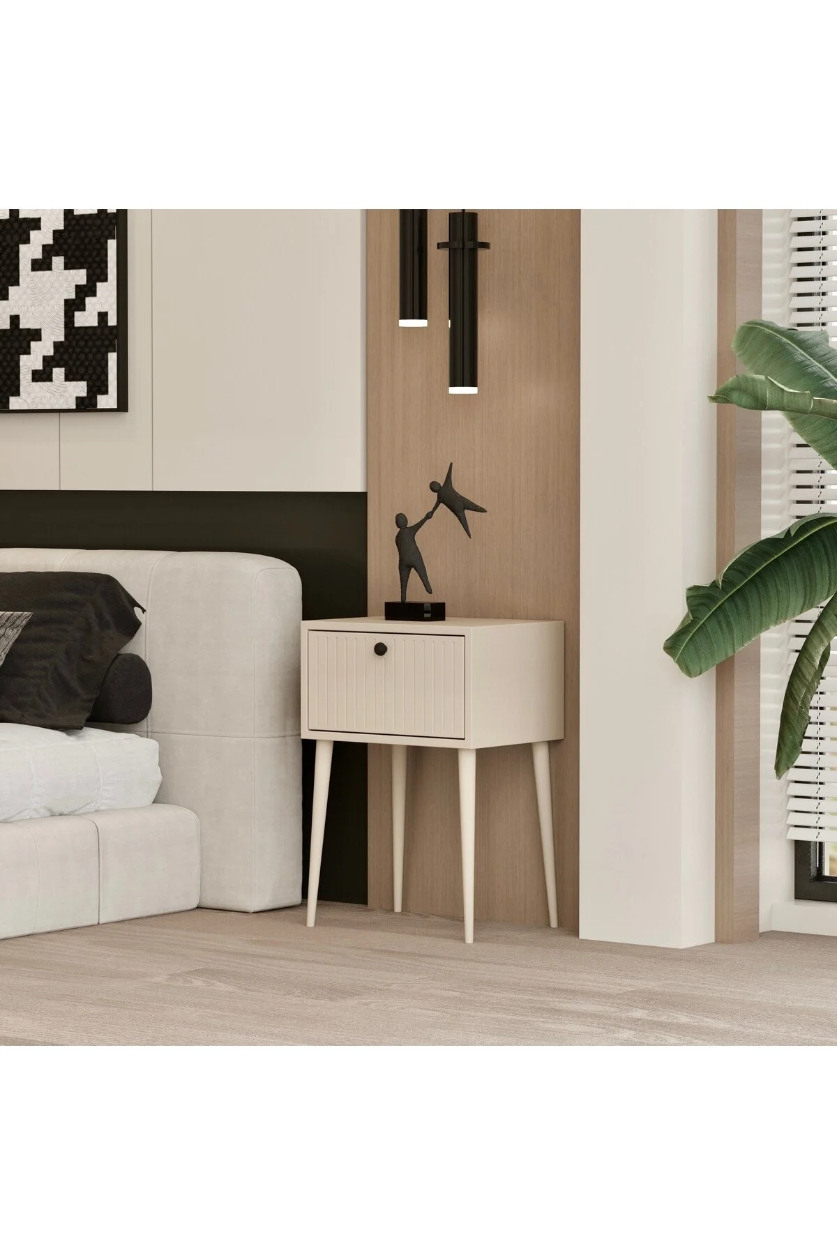CANOPUS MDF AHŞAP AYAKLI TEK KAPAKLI KOMODİN - KUM TAŞI