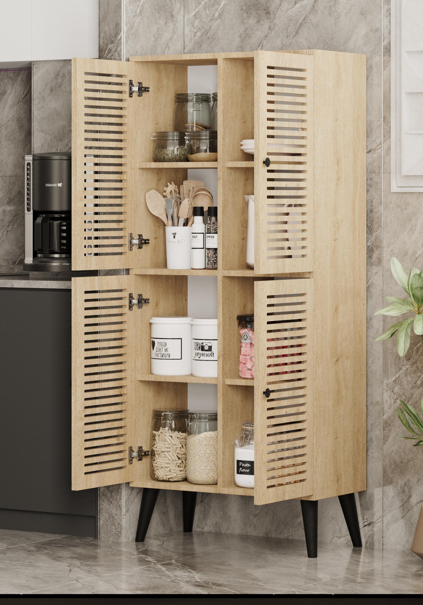 DENEB MDF SAFİR MEŞE 4 KAPAKLI(PANJUR KAPAK) AHŞAP AYAKLI KİLER DOLABI