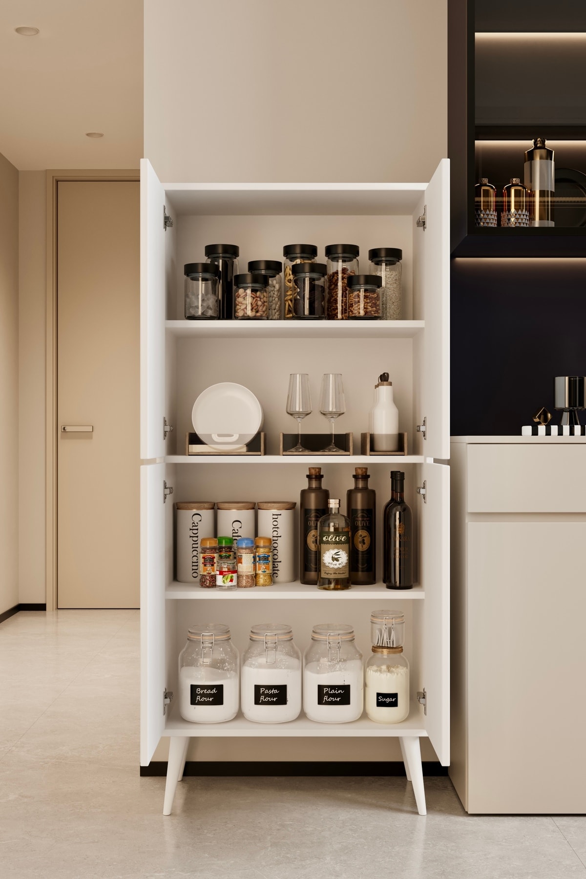 CAPELLA BEYAZ MDF ÇOK AMAÇLI KİLER-MUTFAK DOLABI 158 CM