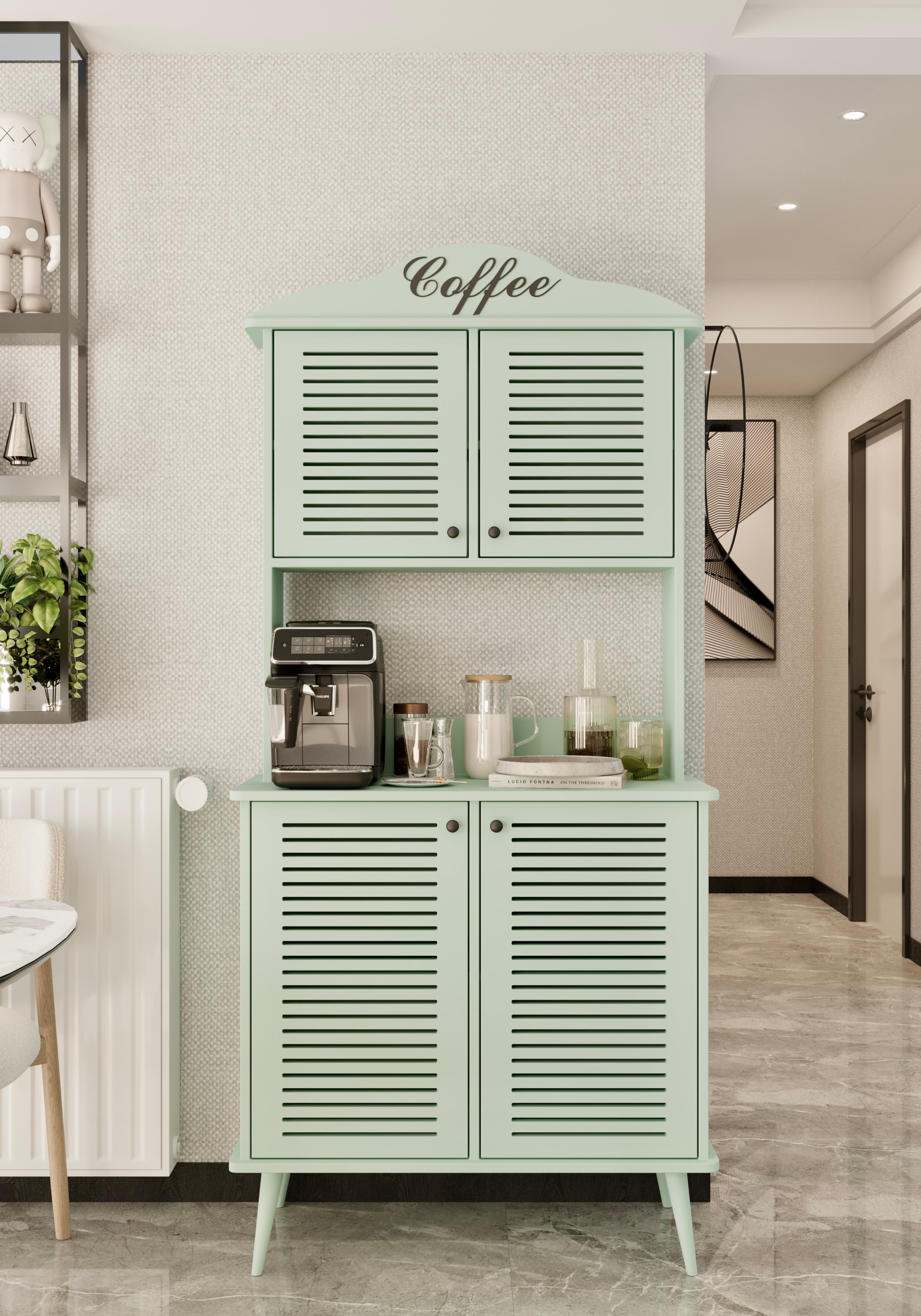 Avior kahve köşesi MDF kapaklı raflı 90 cm - MİNT YEŞİLİ