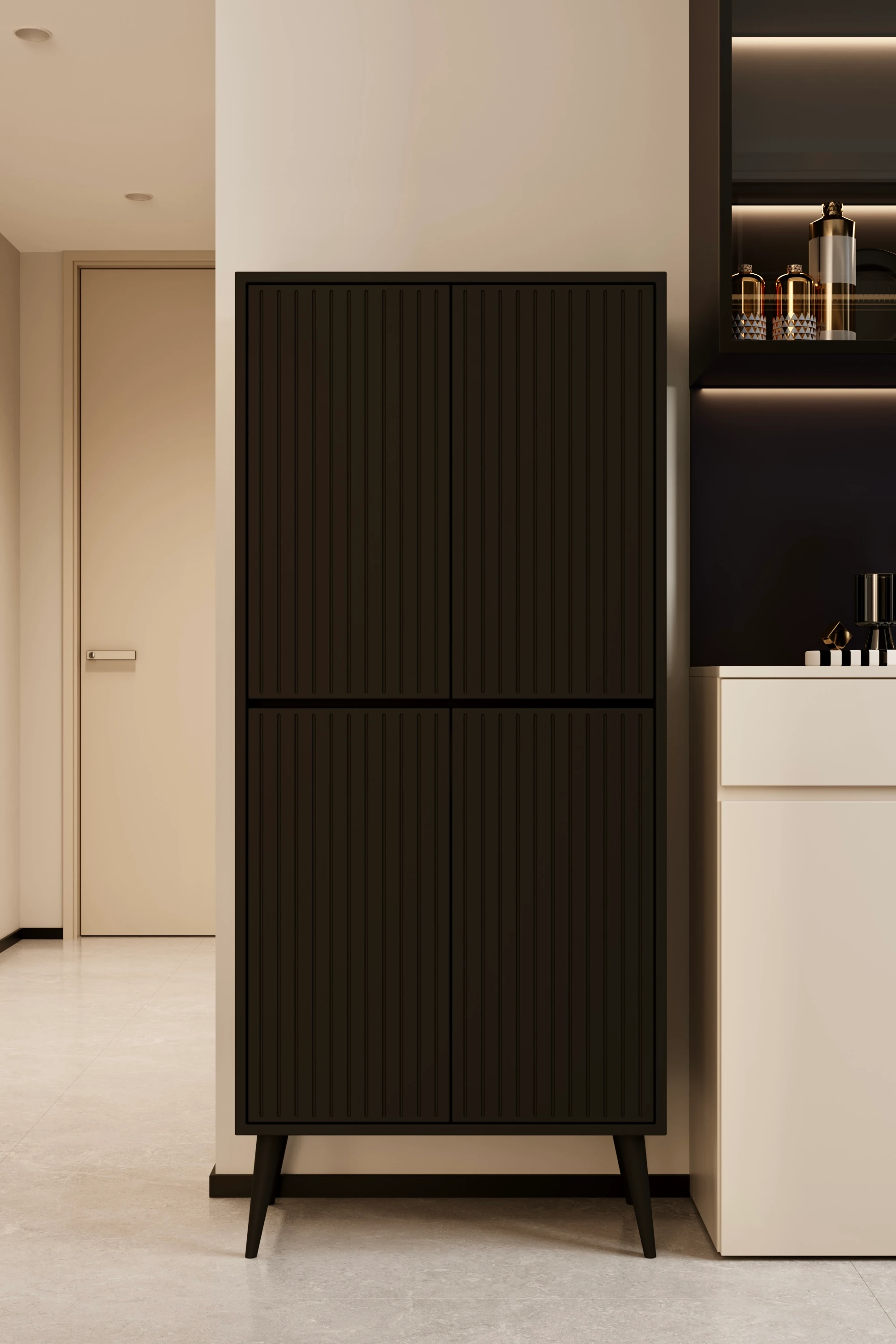 CAPELLA MDF ÇOK AMAÇLI KİLER-MUTFAK DOLABI 158 CM - SİYAH