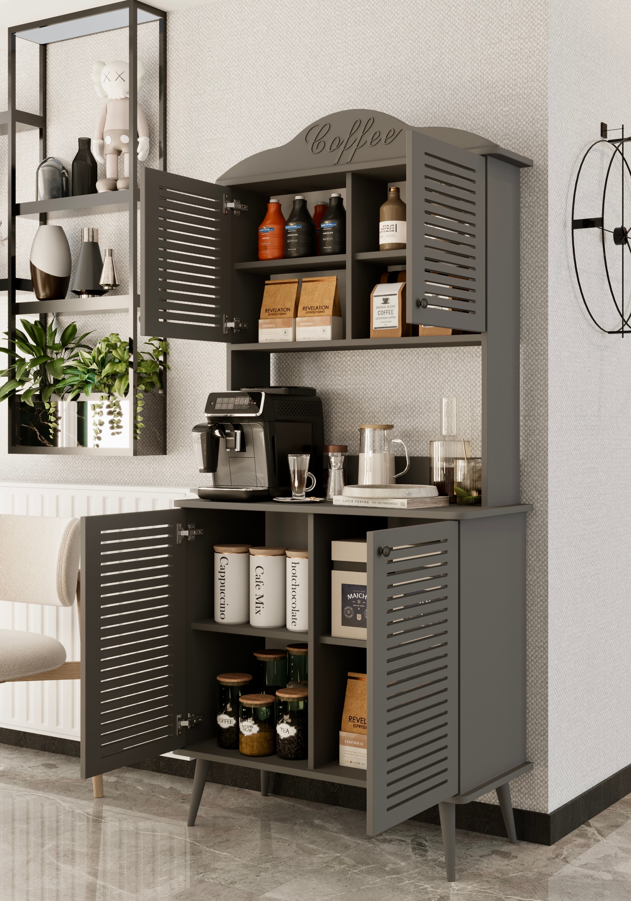 Avior kahve köşesi MDF kapaklı raflı 90 cm
