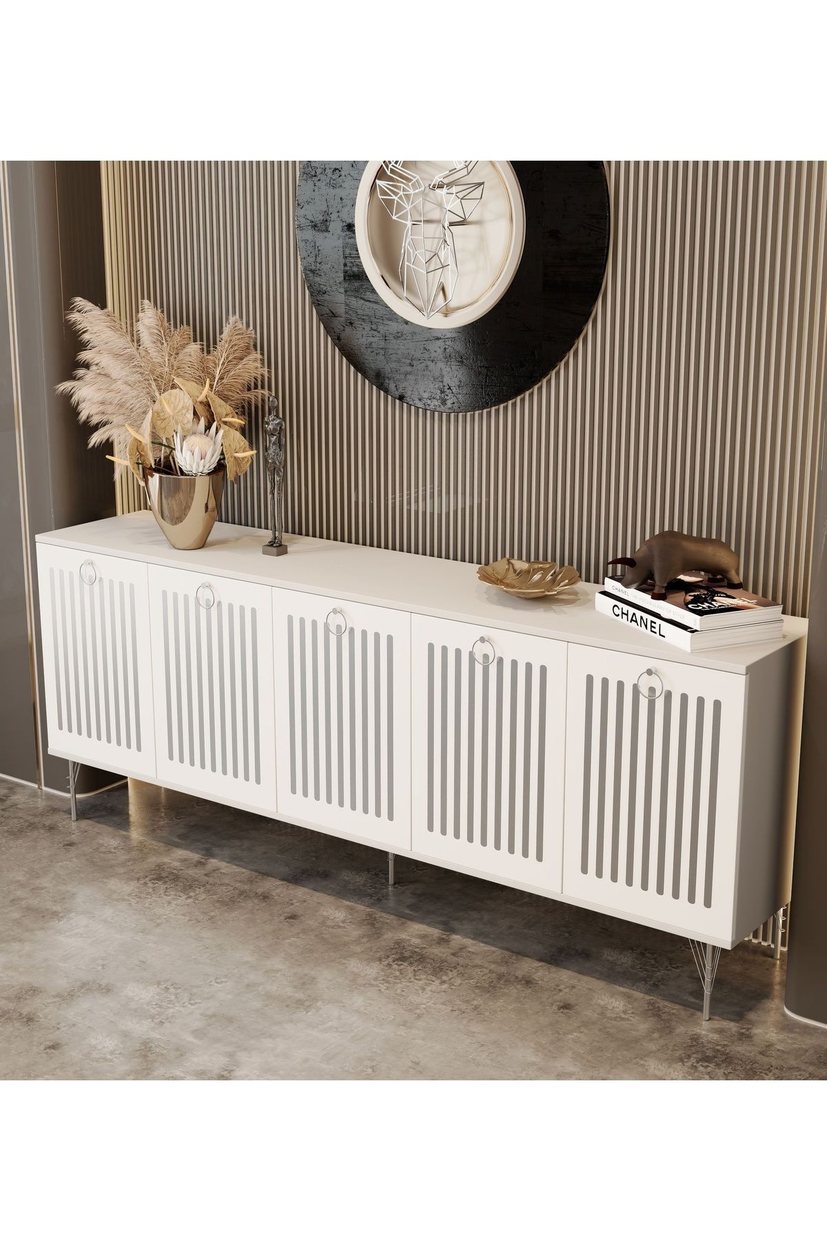 Andromeda SİLVER SERİSİ 180 cm 5 kapaklı MDF Konsol 180 x 80 x 40 cm