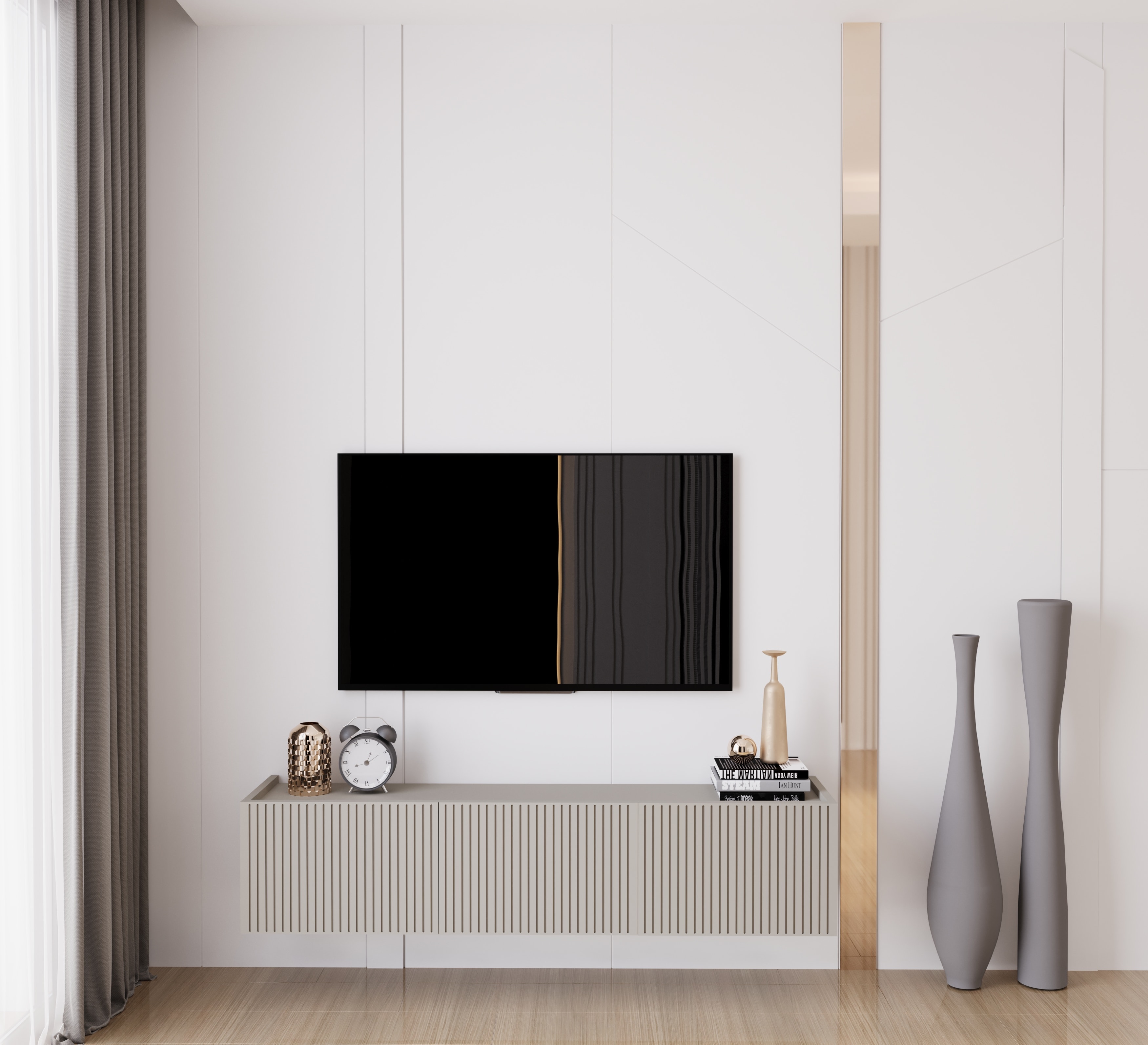Capella 140 Cm Tv Ünitesi Mdf 3 Kapaklı Duvara Monte  - KUM TAŞI