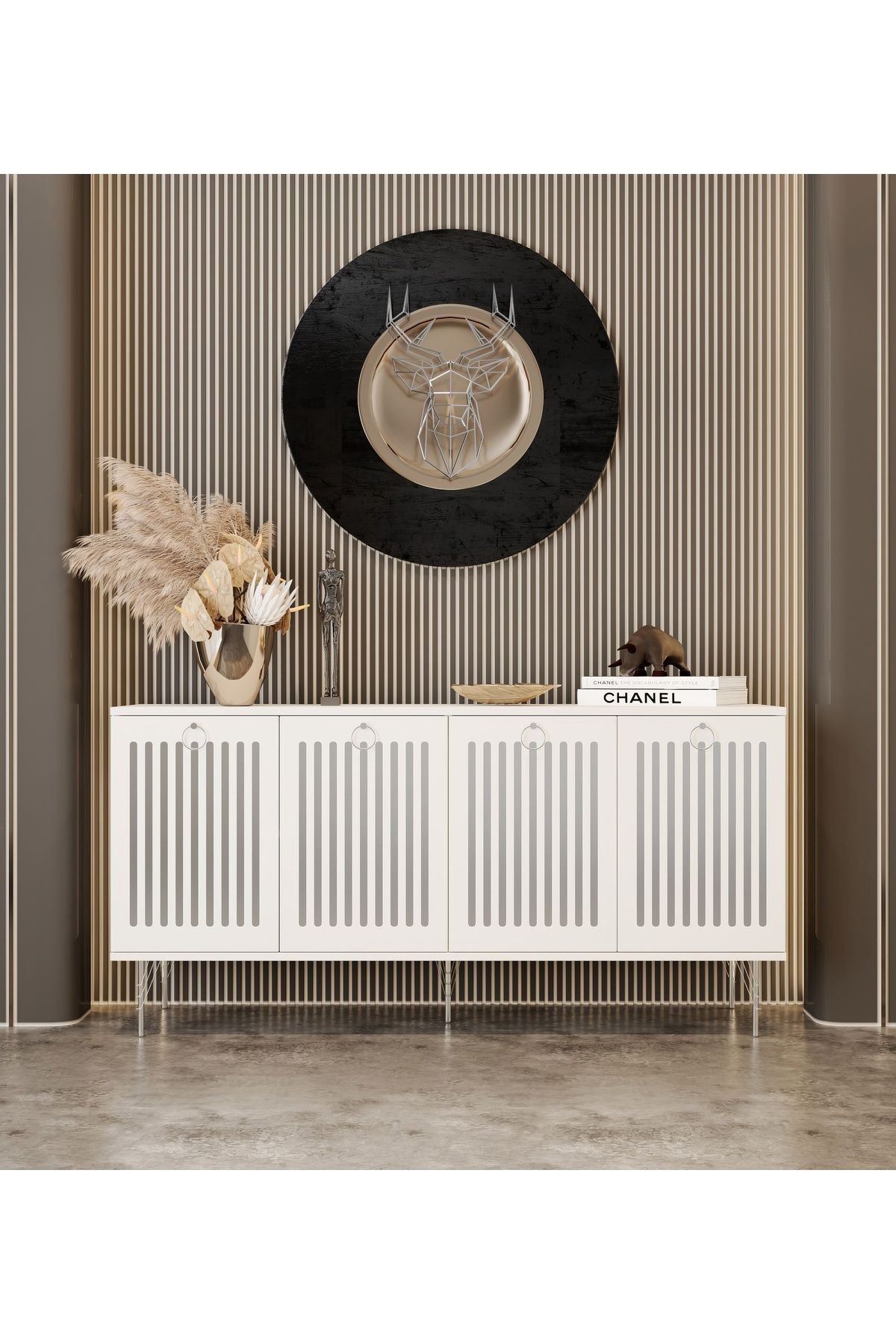 Andromeda SİLVER SERİSİ 140 cm 4 kapaklı MDF Konsol 140 x 80 x 40 cm
