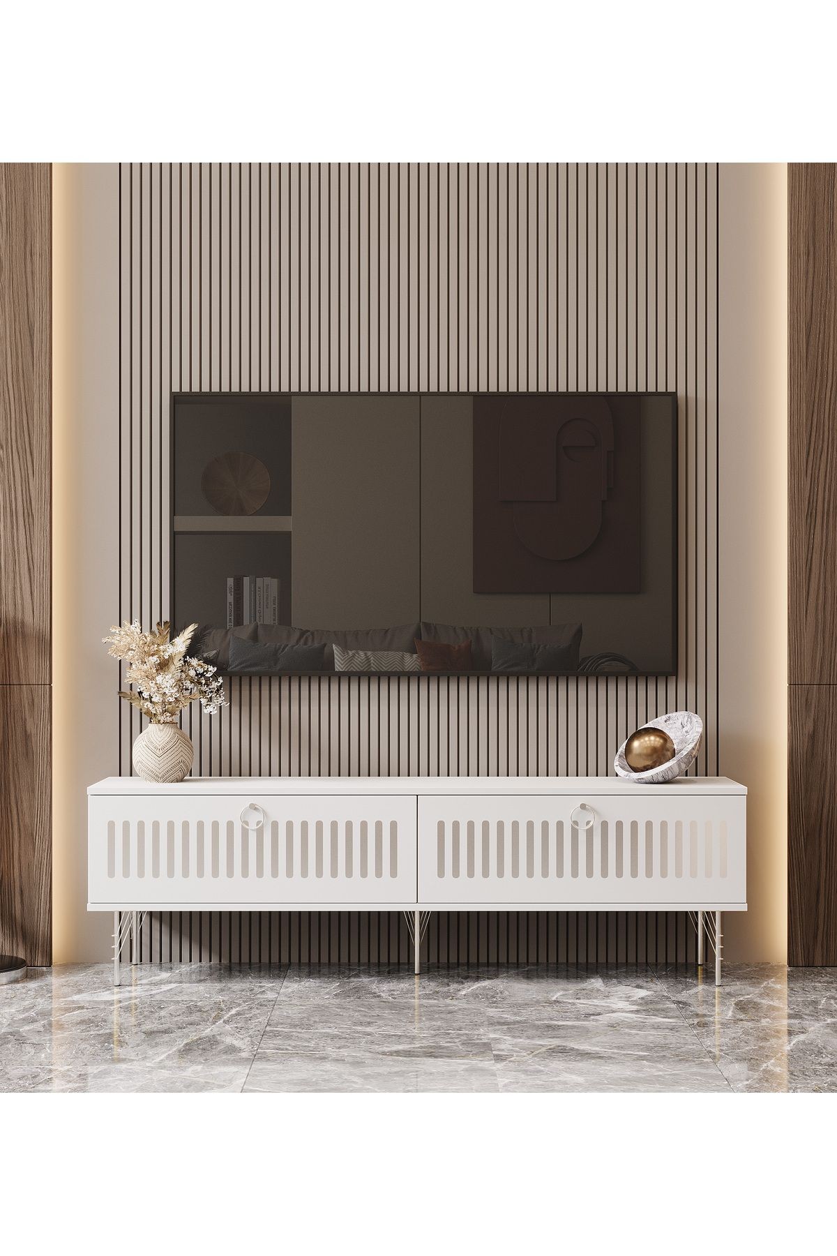Andromeda SİLVER SERİSİ 160 cm 2 kapaklı MDF TV ÜNİTESİ 160 x 50 x 32 cm