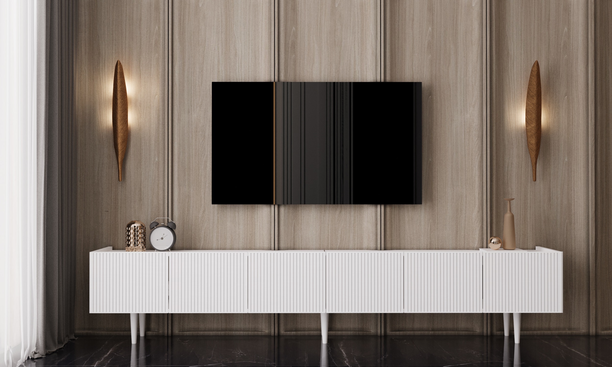 CAPELLA 240 Cm Tv Ünitesi Mdf 6 Kapaklı Ahşap Ayaklı (120 CM X 2 ADET)  - BEYAZ